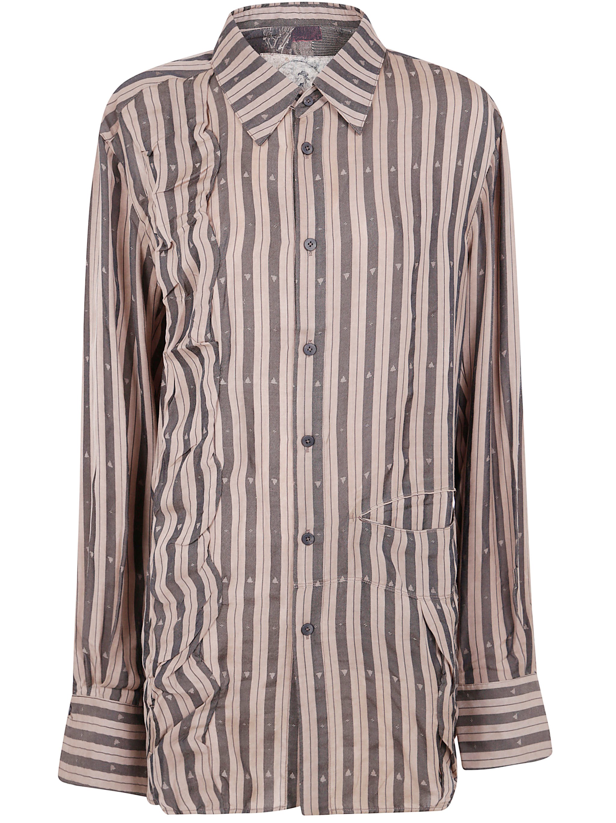 Ziggy Chen Wave-shaped Stripe Shirt In Brown