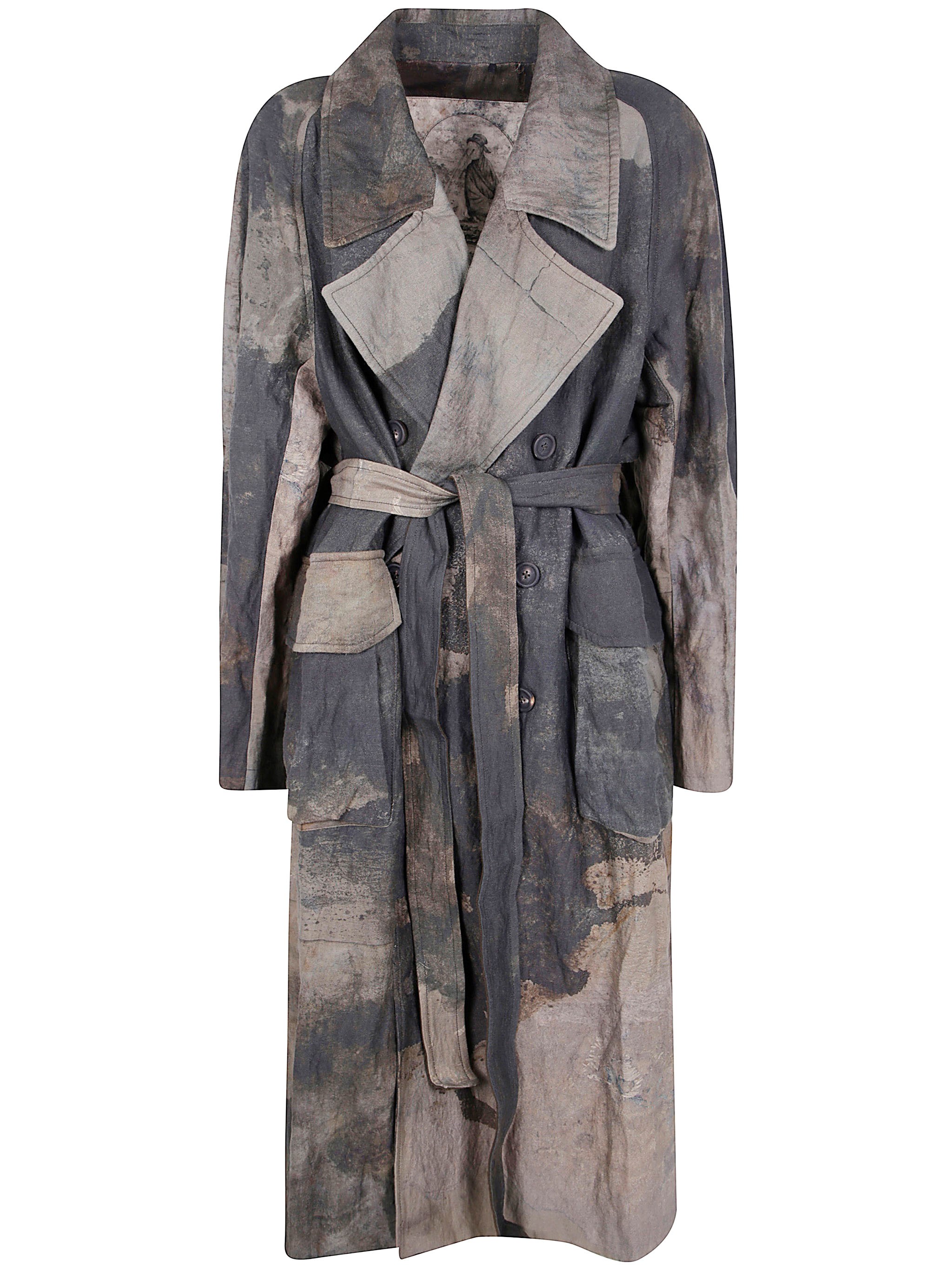 Ziggy Chen Digital Print Trench Coat In Gray