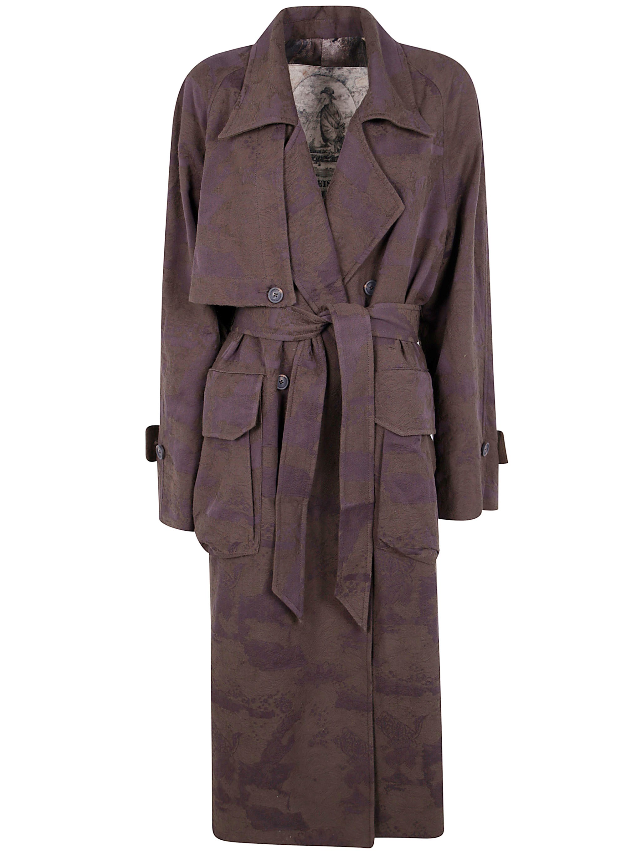 Ziggy Chen Jacquard Trench Coat In Brown