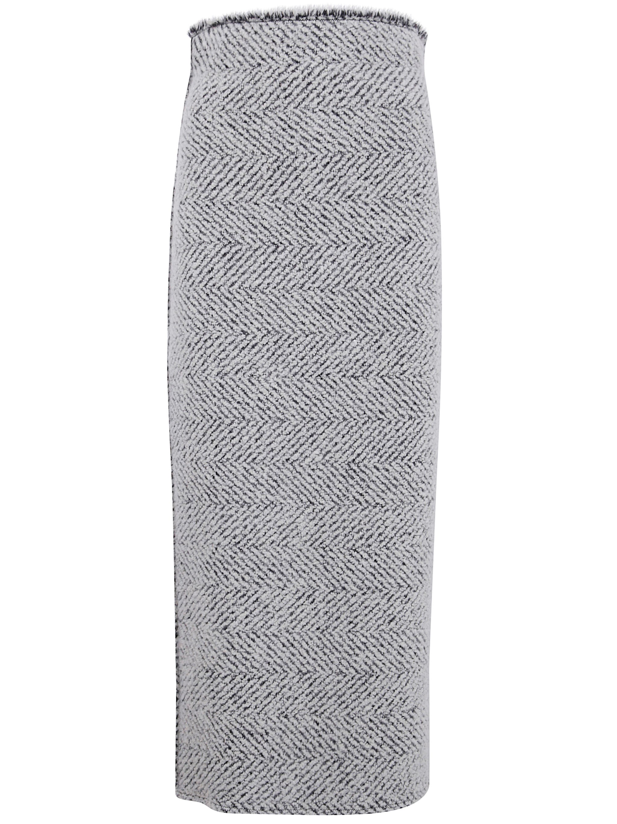 Alberta Ferretti Textured Herringbone Midi Skirt Slit In Gray