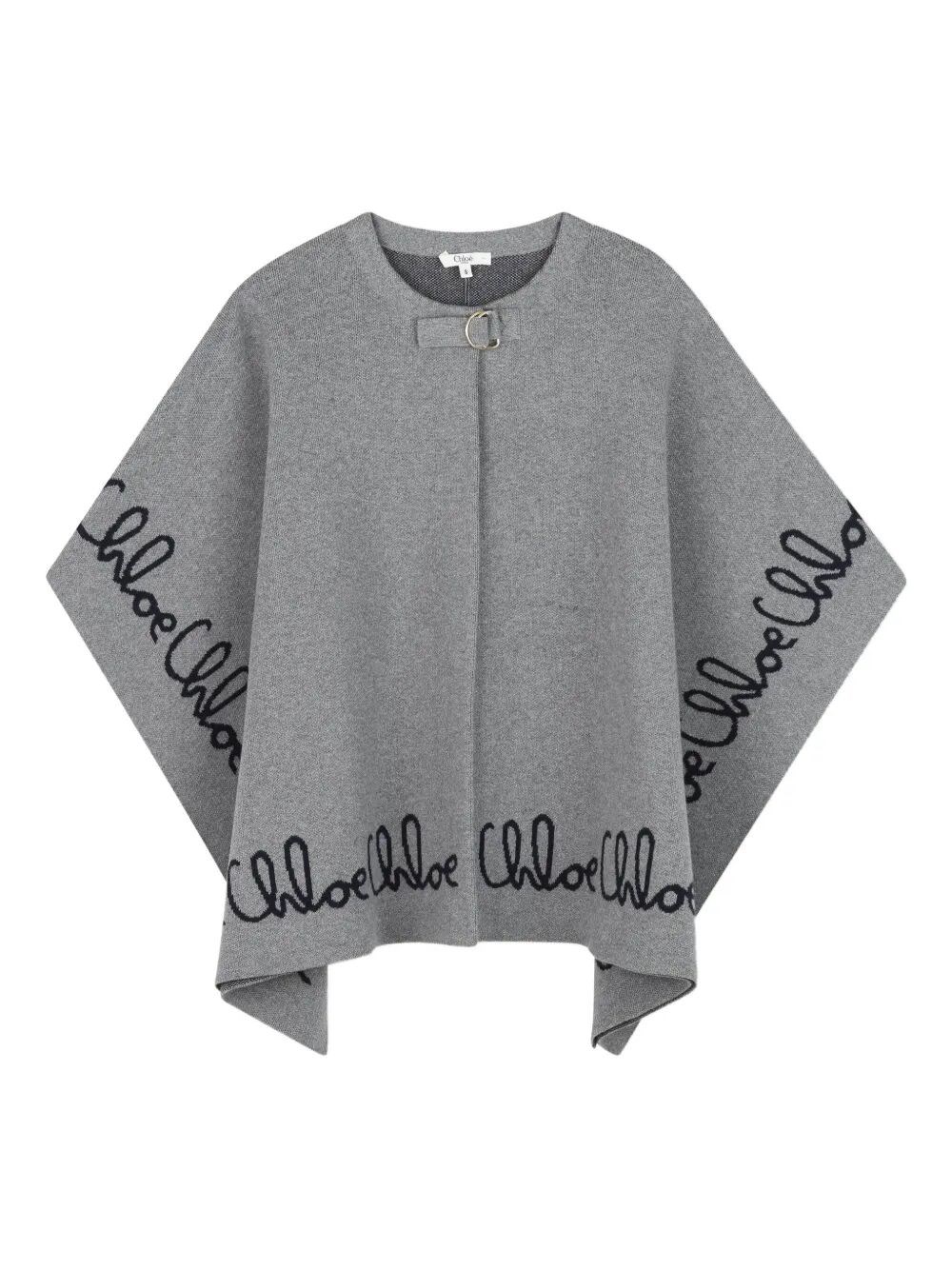 Chloé Kids Poncho With Embroidery In Gray
