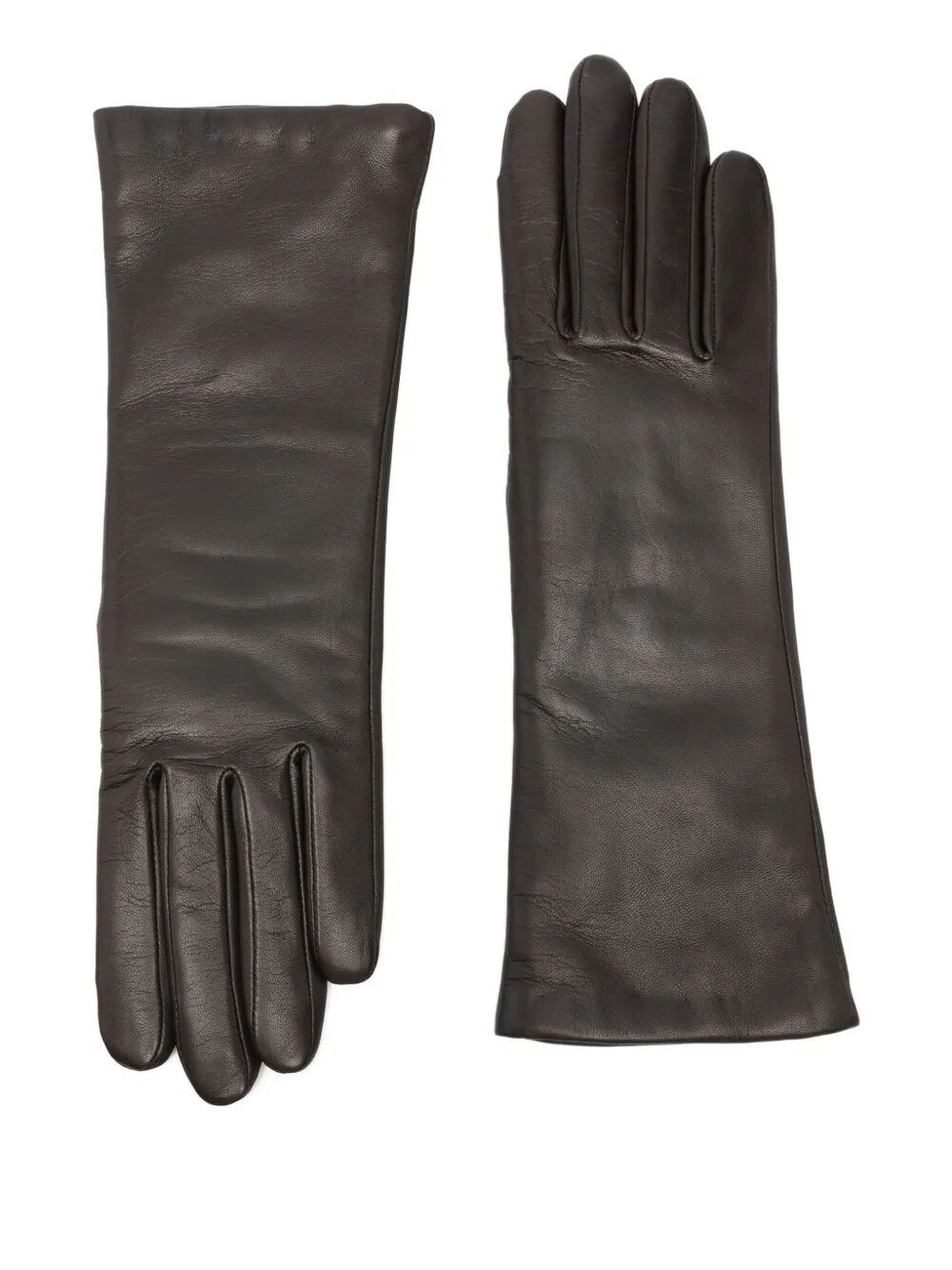 Agnelle "christina" Nappa Leather Cashmere Gloves In Brown