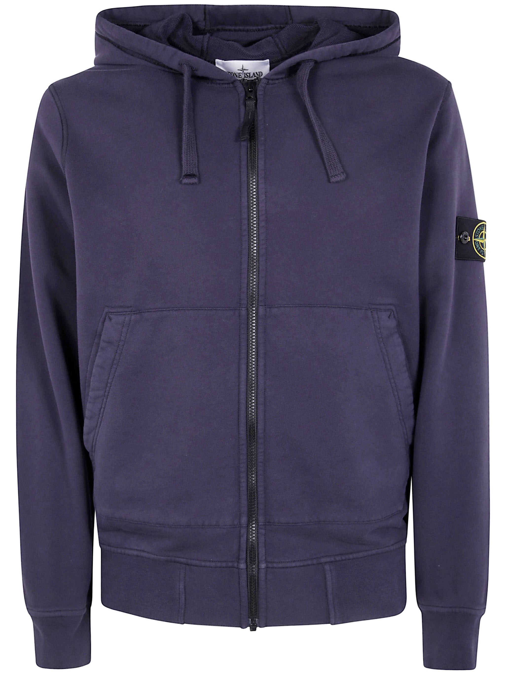 Stone Island Organic Cotton Fleece Garment Dyed Hoodie Sweater In Purple