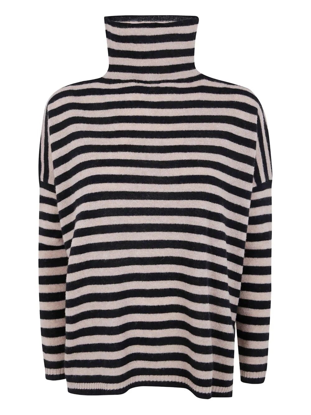 Base Extrafine Merino Wool Striped Turtleneck In Black