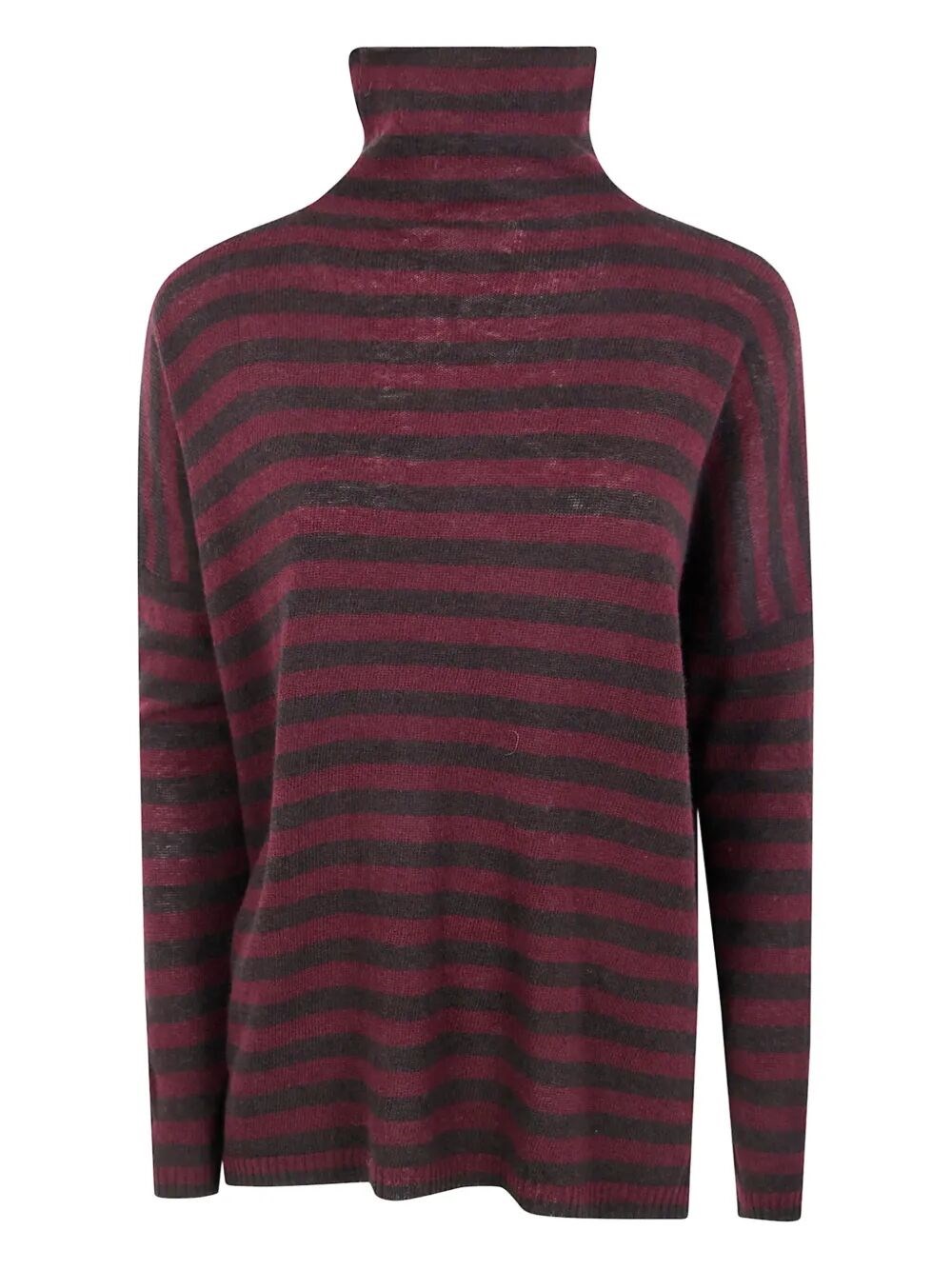 Base Extrafine Merino Wool Striped Turtleneck In Burgundy