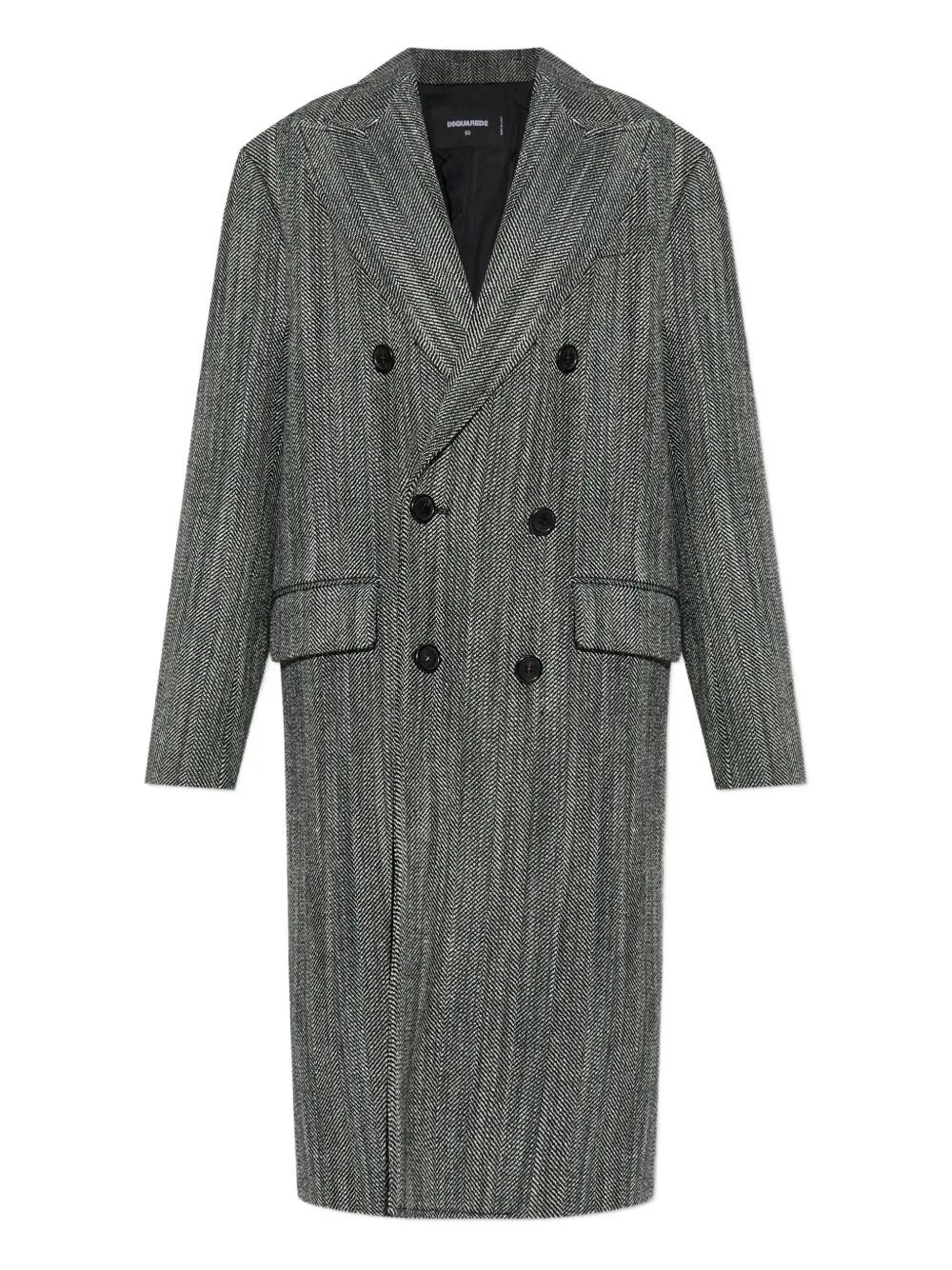 Dsquared2 Herringbone Double Breast Coat In Gray