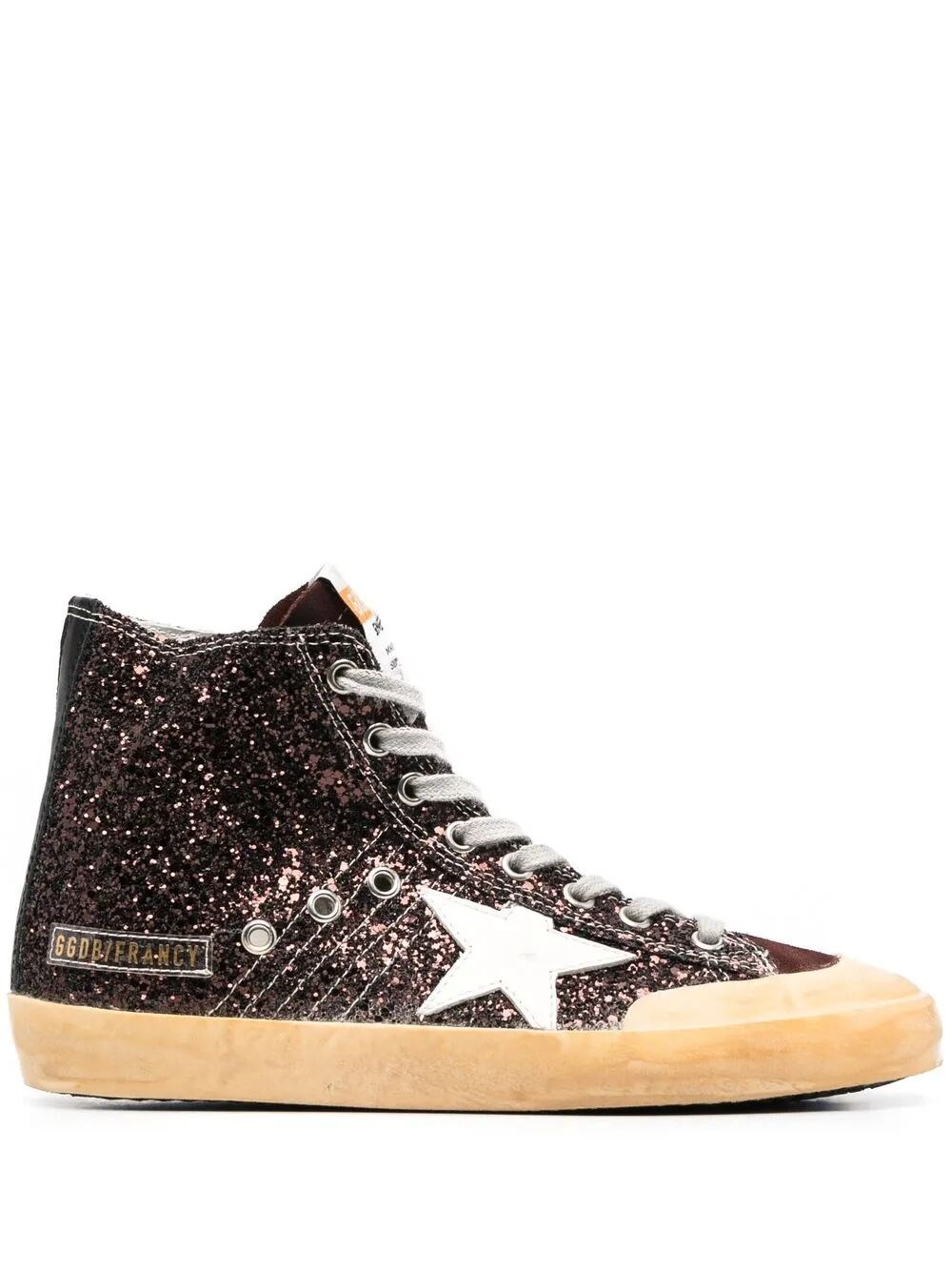 GOLDEN GOOSE "Francy Penstar" Glitter Upper Suede Toe Leather Star And