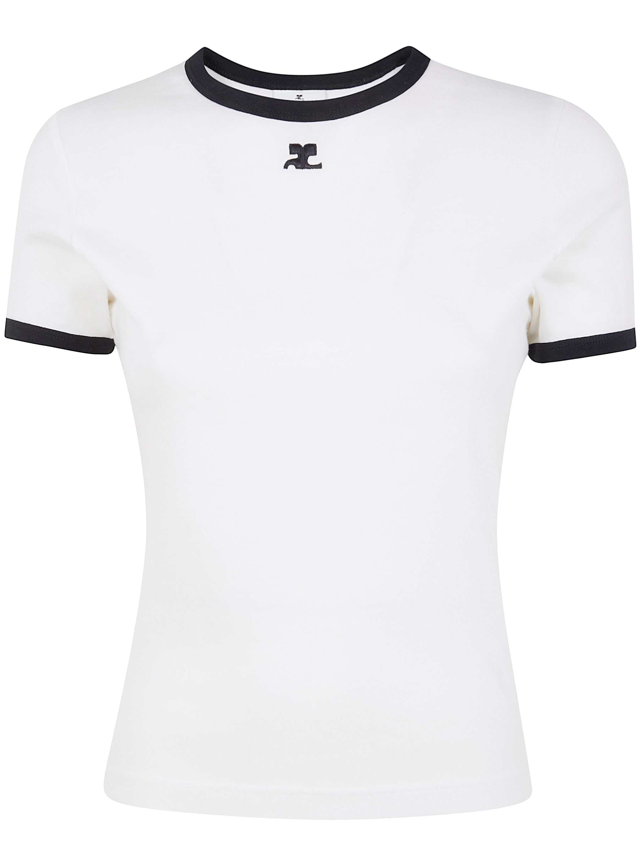 Courrèges Courreges Women Cotton T-shirt With Contrasting Profiles In White