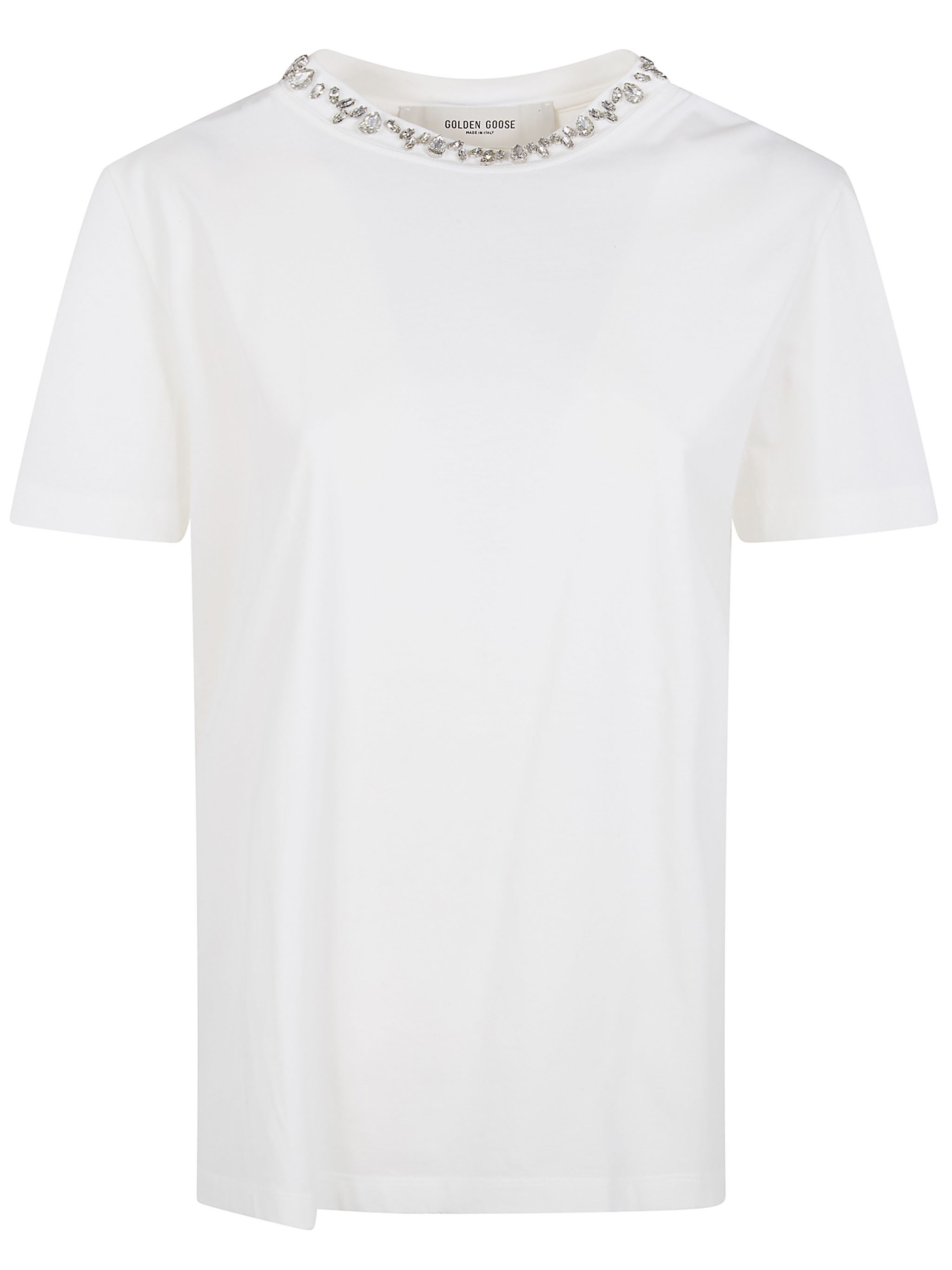 GOLDEN GOOSE "Golden W`S" Regular T-Shirt Distressed Cotton Jersey Wit　GOLDEN GOOSE "Golden W`S" レギュラー T シャツ ダメージ加工 コットンジャージー ウィット GOLDEN