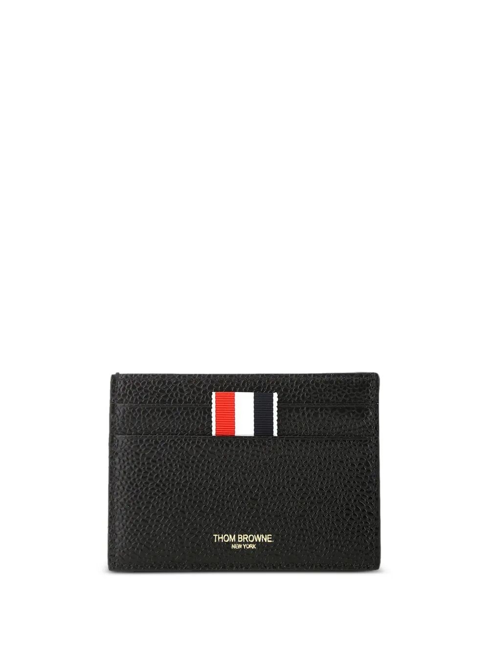 THOM BROWNE Single Card Holder In Pebble Grain Leather