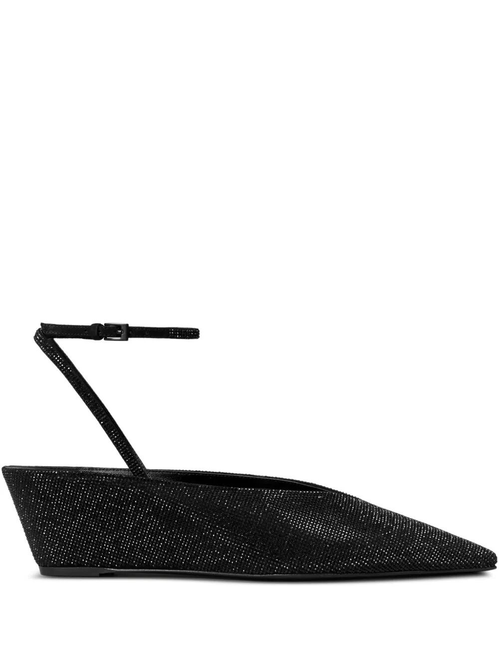 Tory Burch Glitter Pointed Toe Wedge Sandals In Black