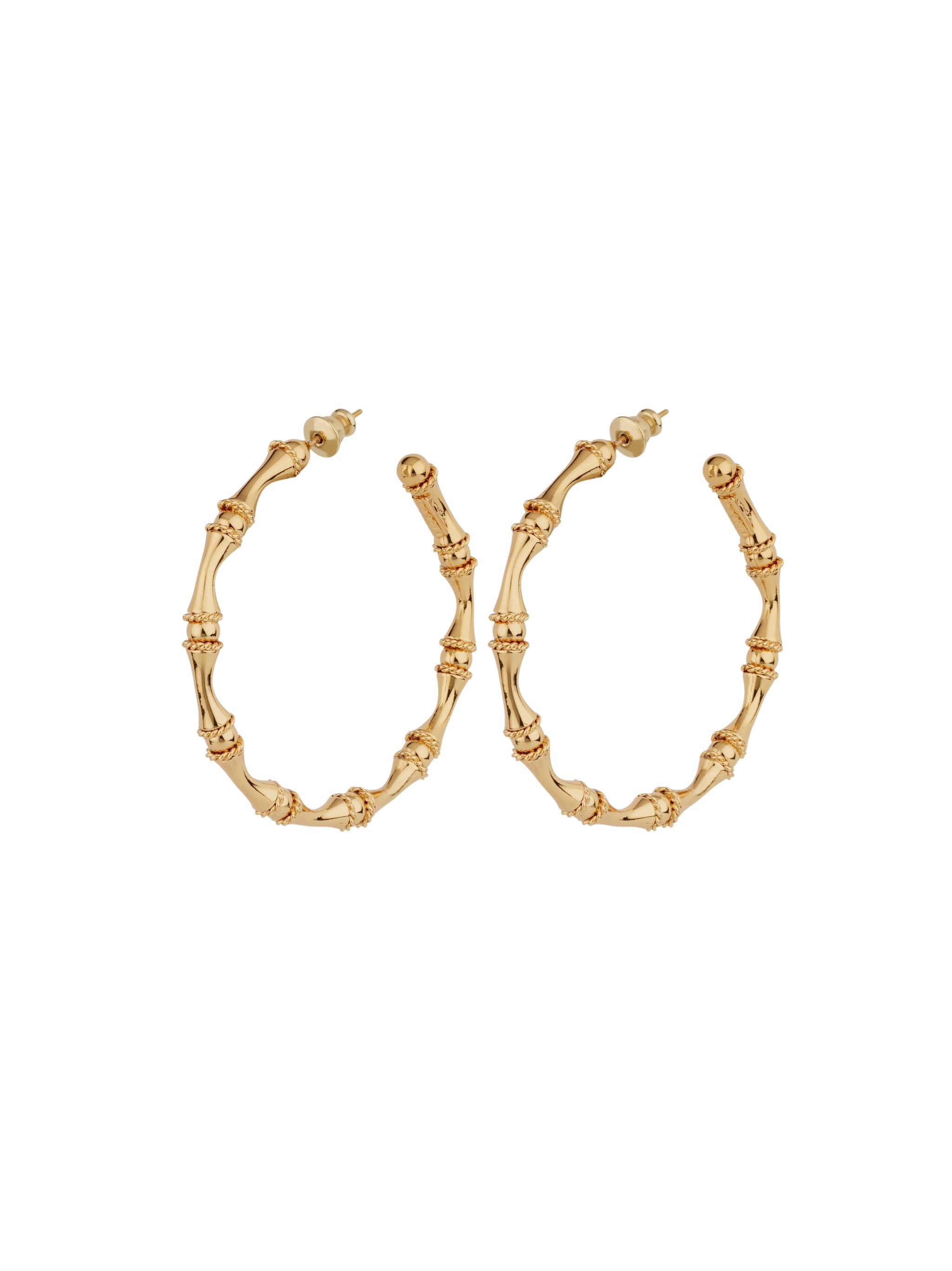 Gas Bijoux "bambou" Gold Plated Hoop Earrings In Silver