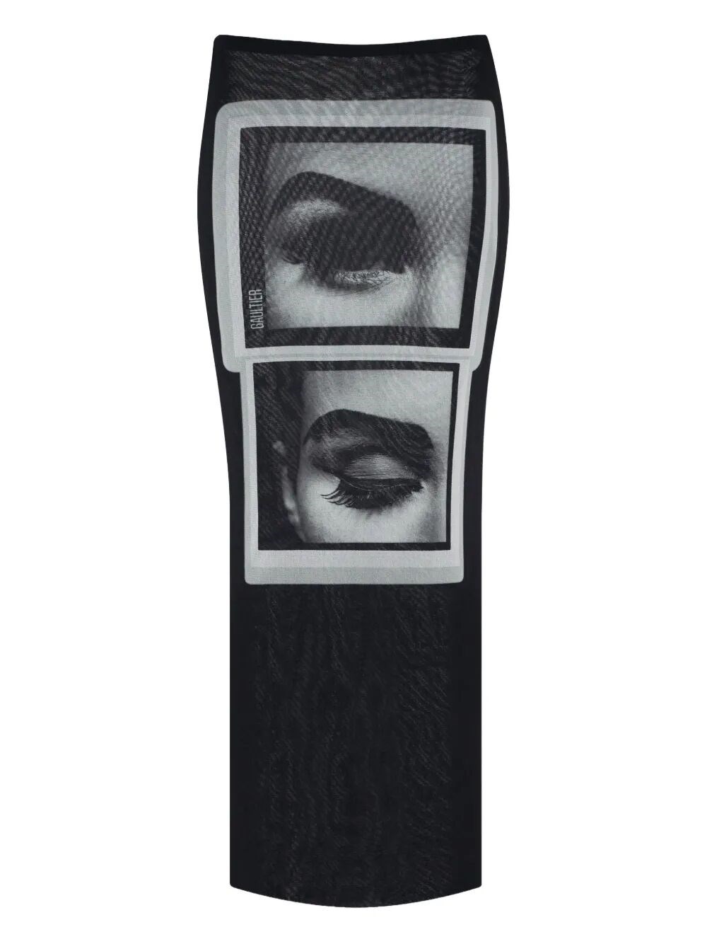 Jean Paul Gaultier Re-edition: Mesh Long Skirt Printed "eyes And Lips In Black