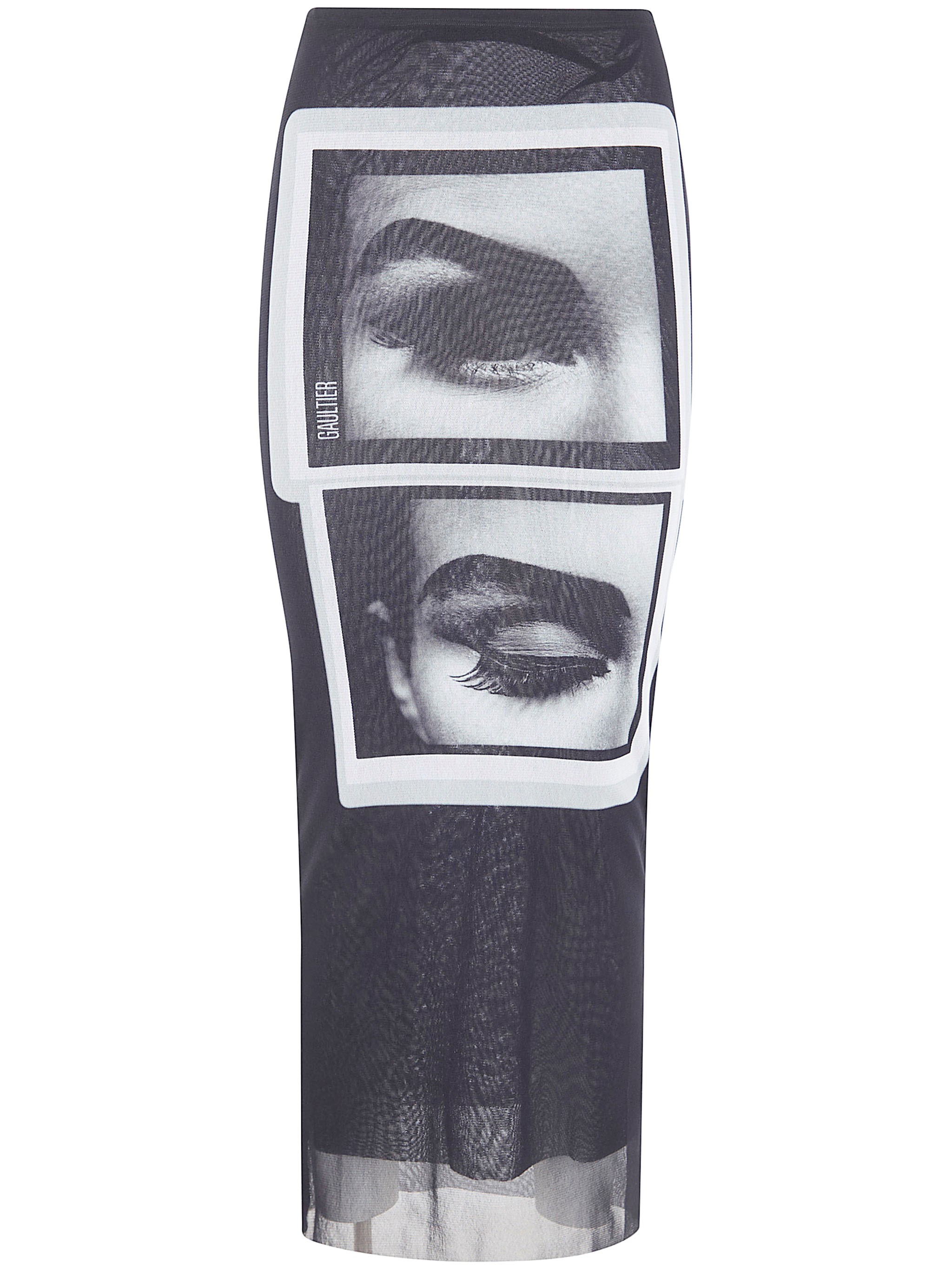 Jean Paul Gaultier Re-Edition: Falda larga de malla con estampado 'Eyes And Lips'