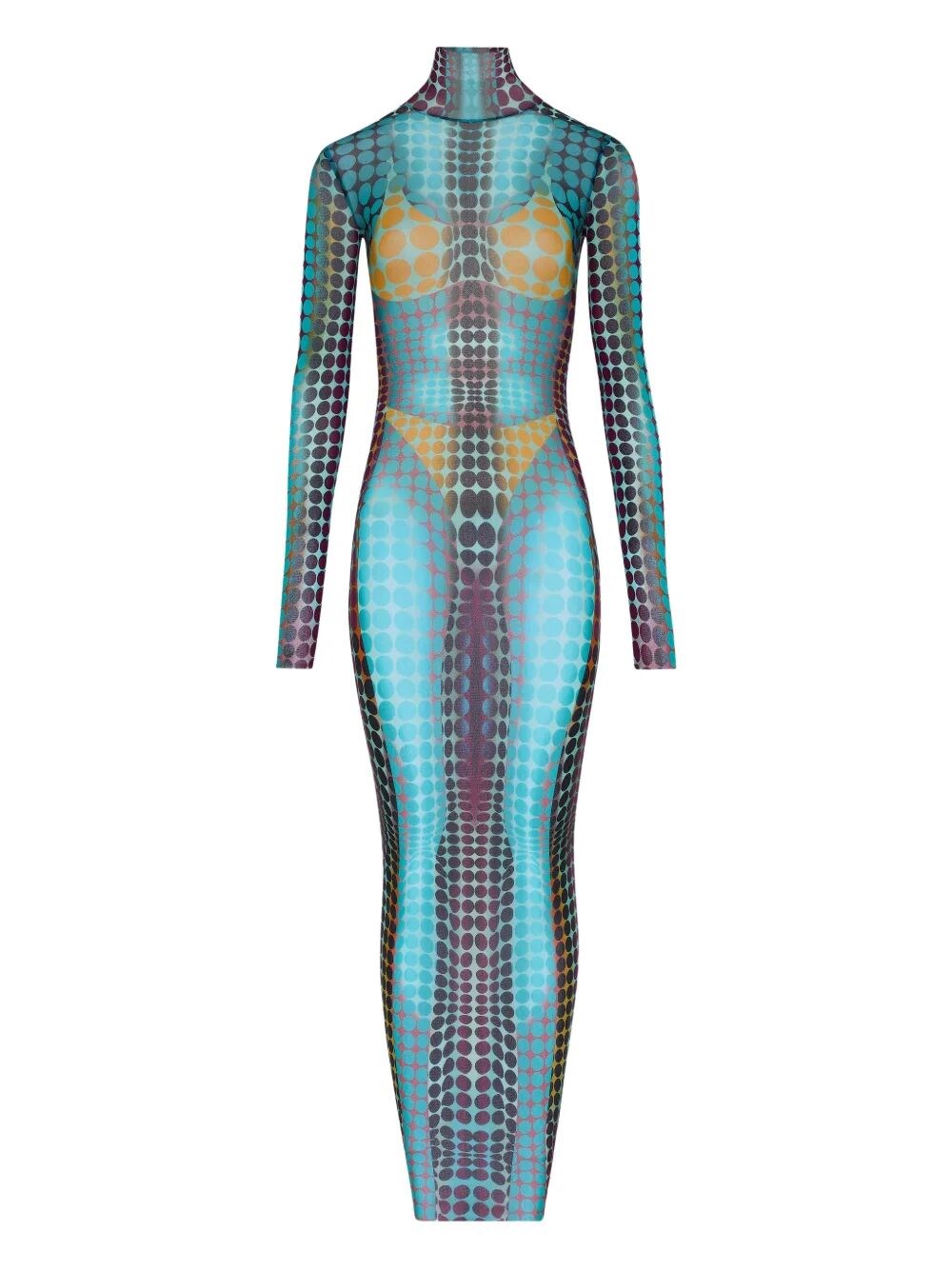 Jean Paul Gaultier Long-sleeve Dots Maxi Dress In Blue