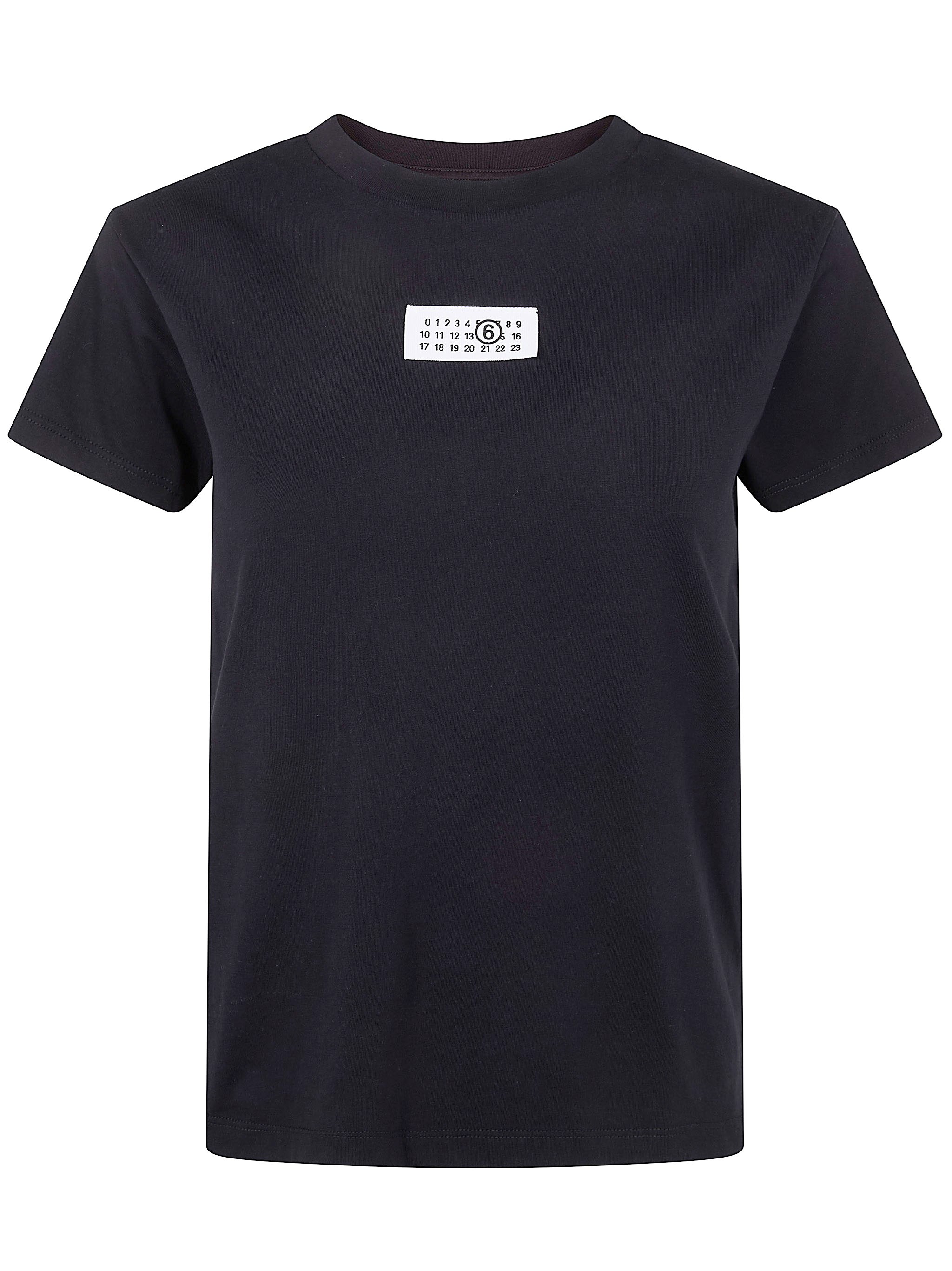 Mm6 Maison Margiela Crewneck T-shirt With Rectangular Applique And Design In Black
