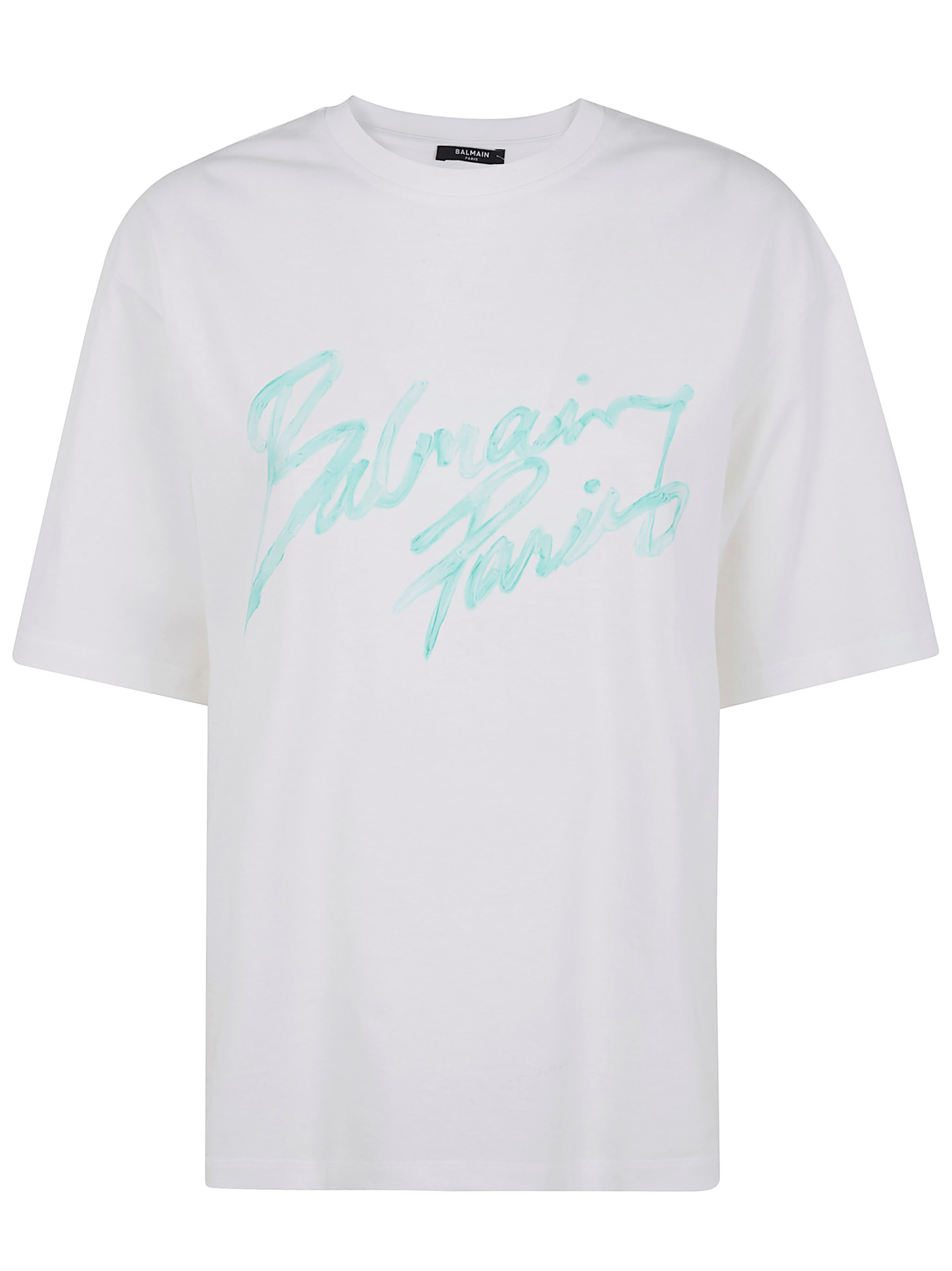 Nuur Short Sleeves "balmain Paris Bulky" T-shirt In Peacock