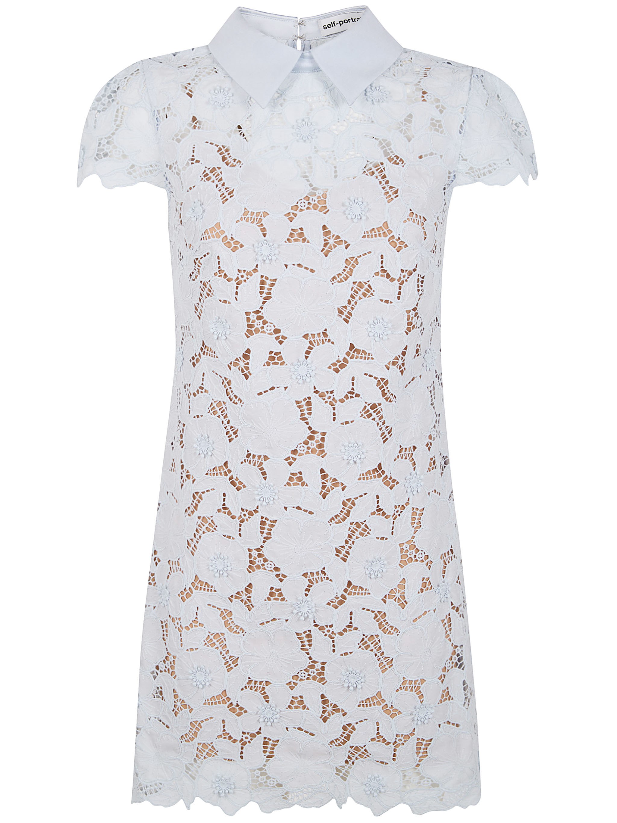 Self-portrait Blue Guipure Lace Mini Dresses Light Blue In White