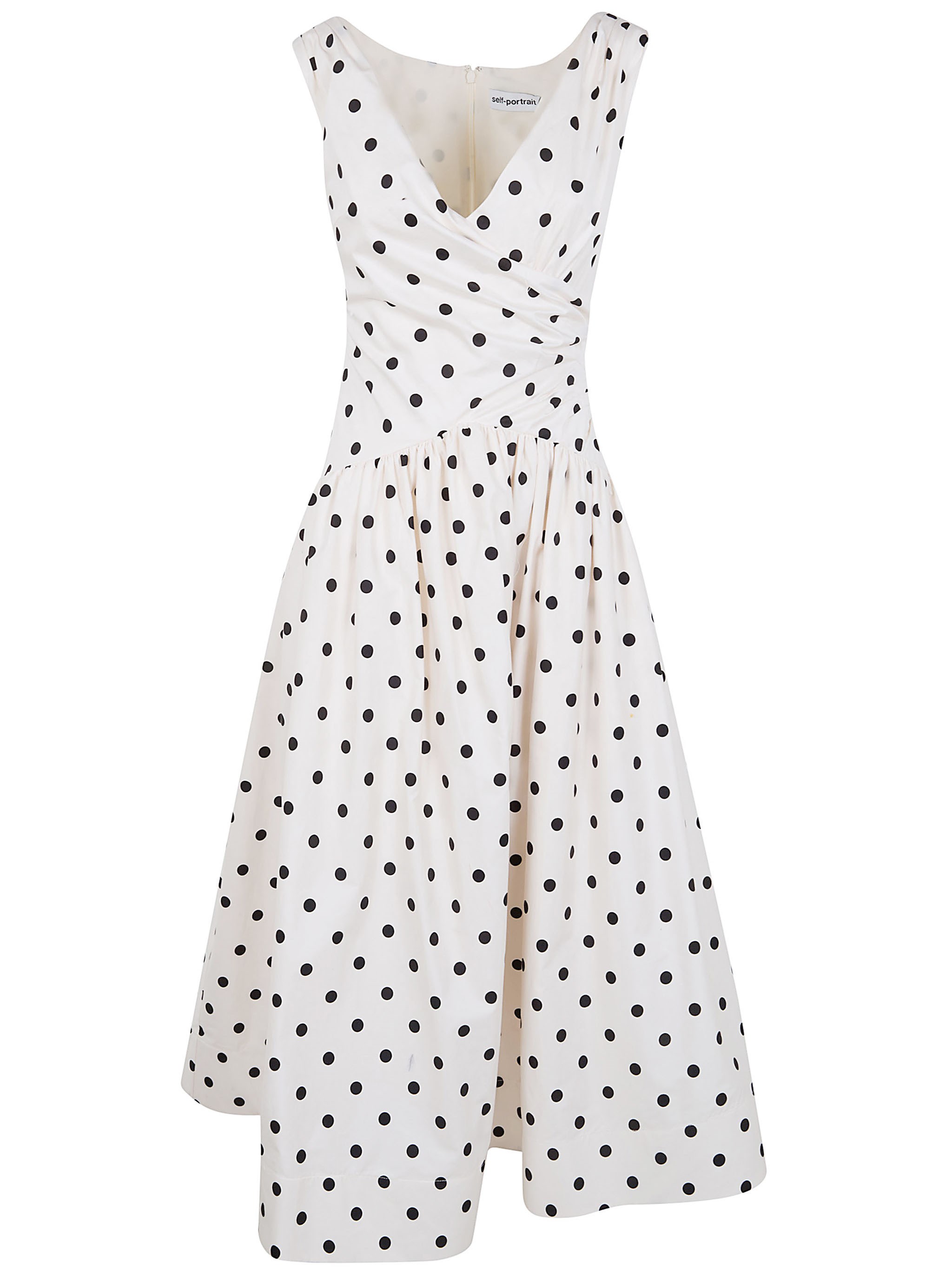 Self-portrait Polka Dot Cotton Midi Dress In Neutral