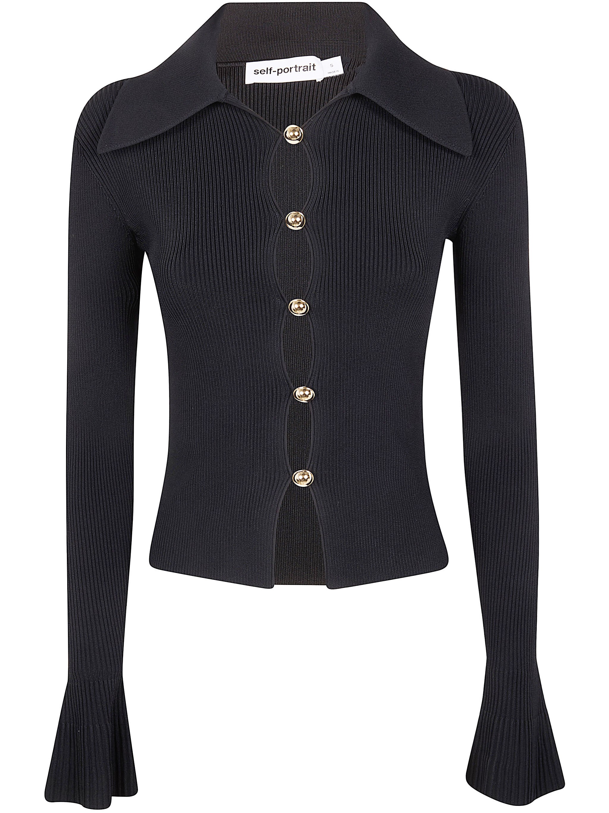 Self-portrait Button Down Knit Top In Black