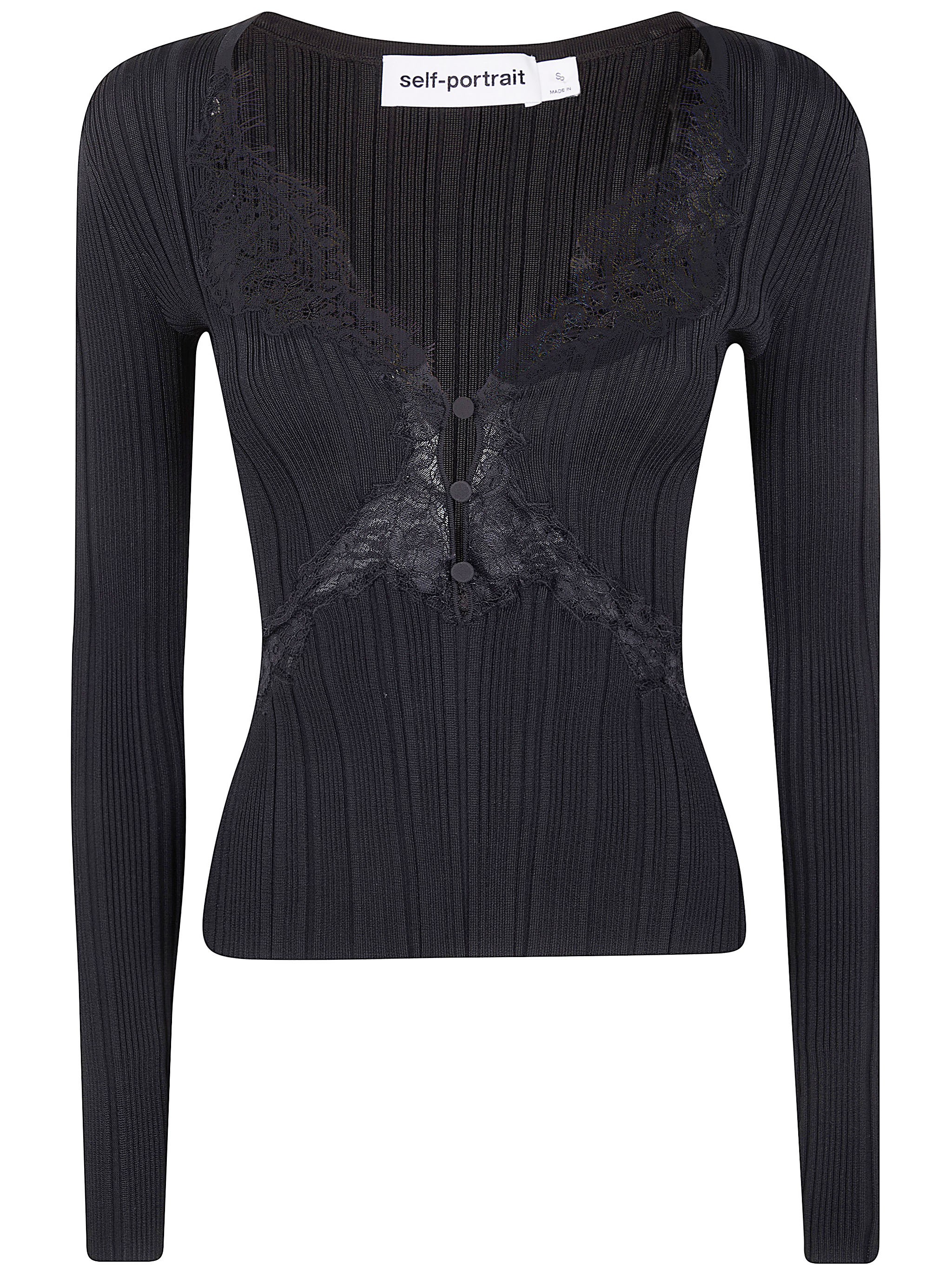 Self-portrait Lace Knit Top In Black