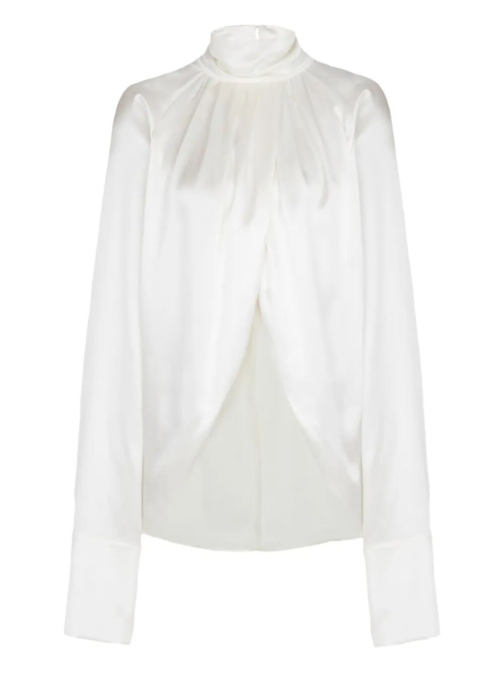 Balmain Drapped Silk Blouse Shirt In White
