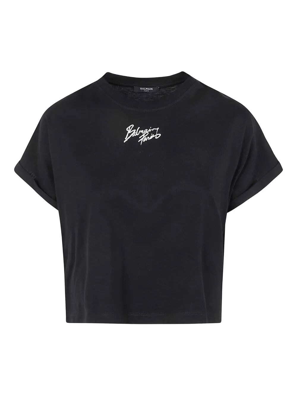 Balmain Short Sleeves " Paris" Cropped T-shirt In Black