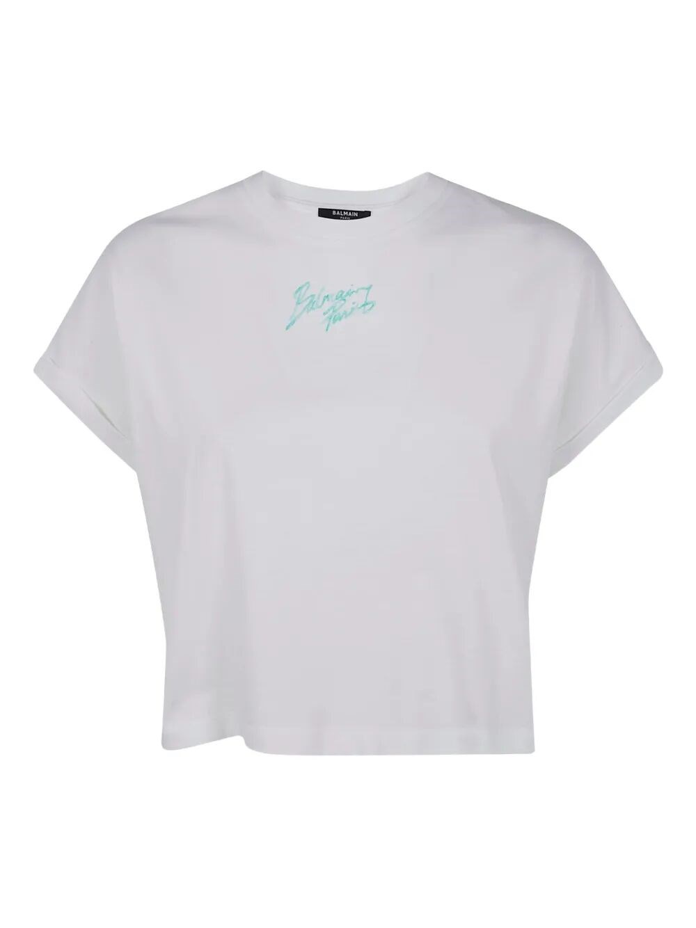 Balmain Short Sleeves " Paris" Cropped T-shirt In White