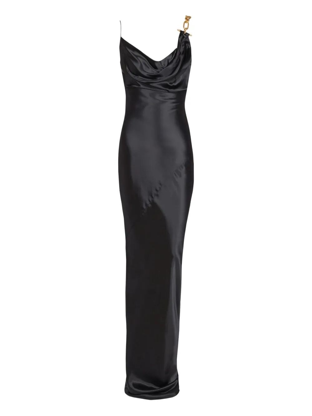 Balmain Thin Straps Gold Detail Satin Dress In Black