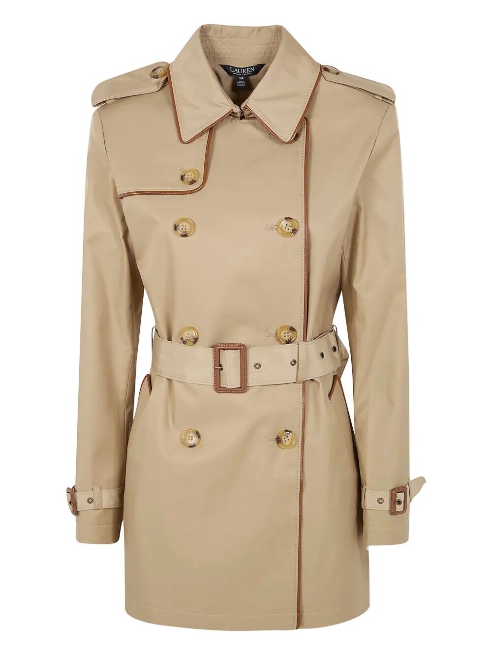 LAUREN RALPH LAUREN Belted Double Breasted Pu Trench Lined Trench