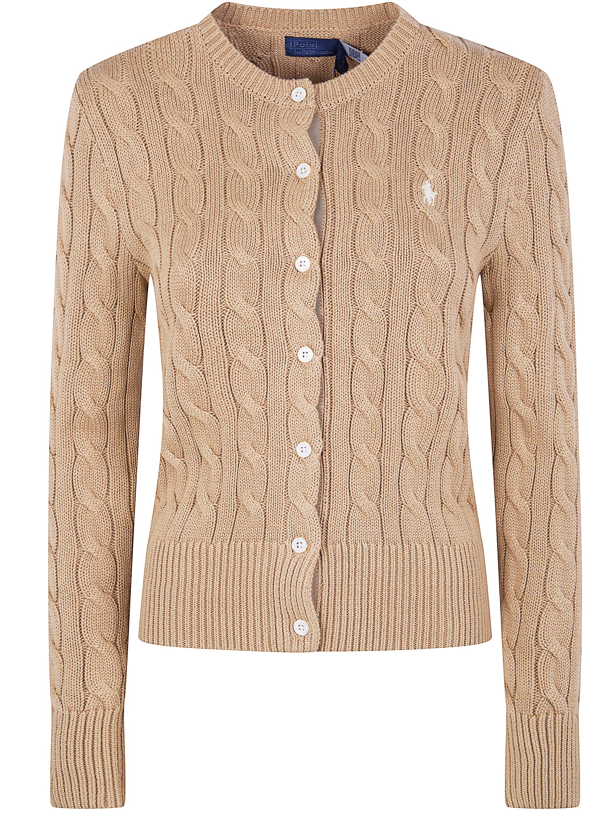 Polo Ralph Lauren Cotton Cable Long Sleeve Cardigan Vintage Khaki In Brown