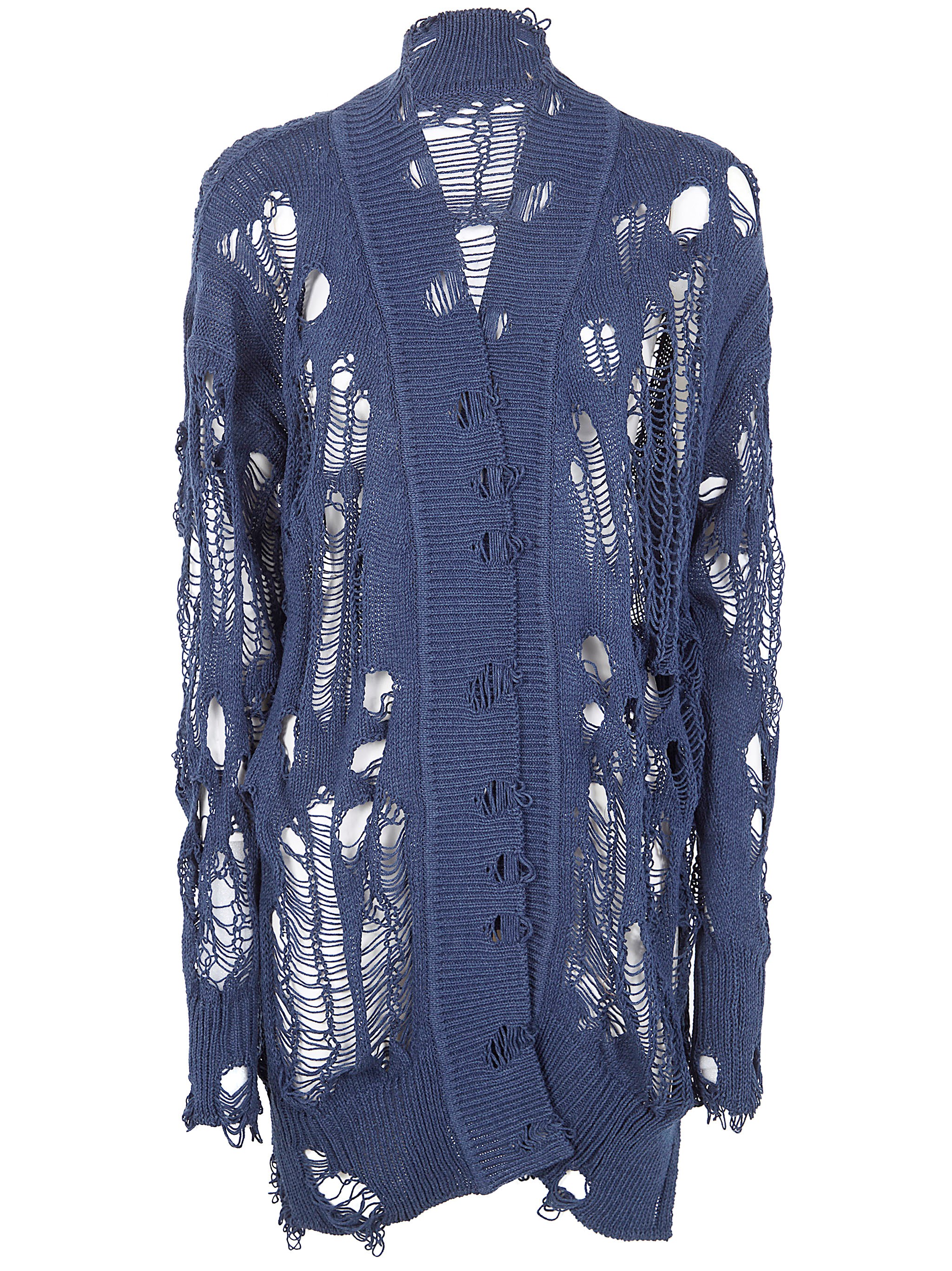 Y's Thread Knit Long Cardigan In Blue