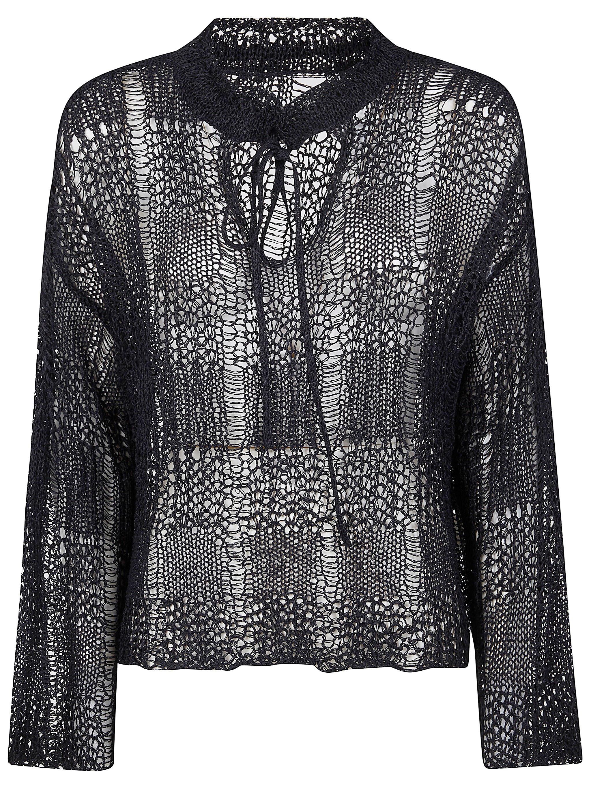 Y's String Collar Long Sleeve Sweater In Black