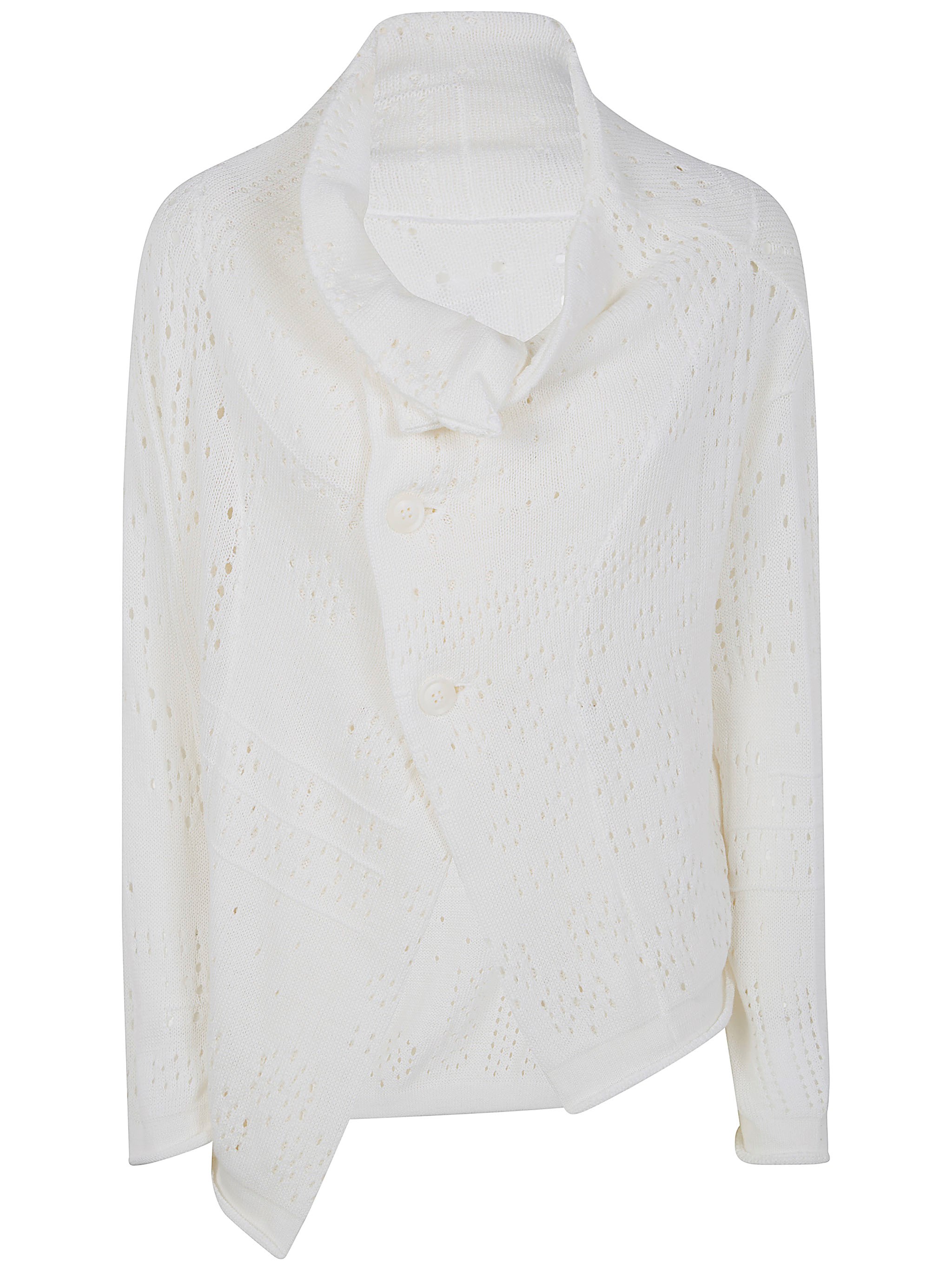 Y's Off-neck Cropped Button Cardigan In White