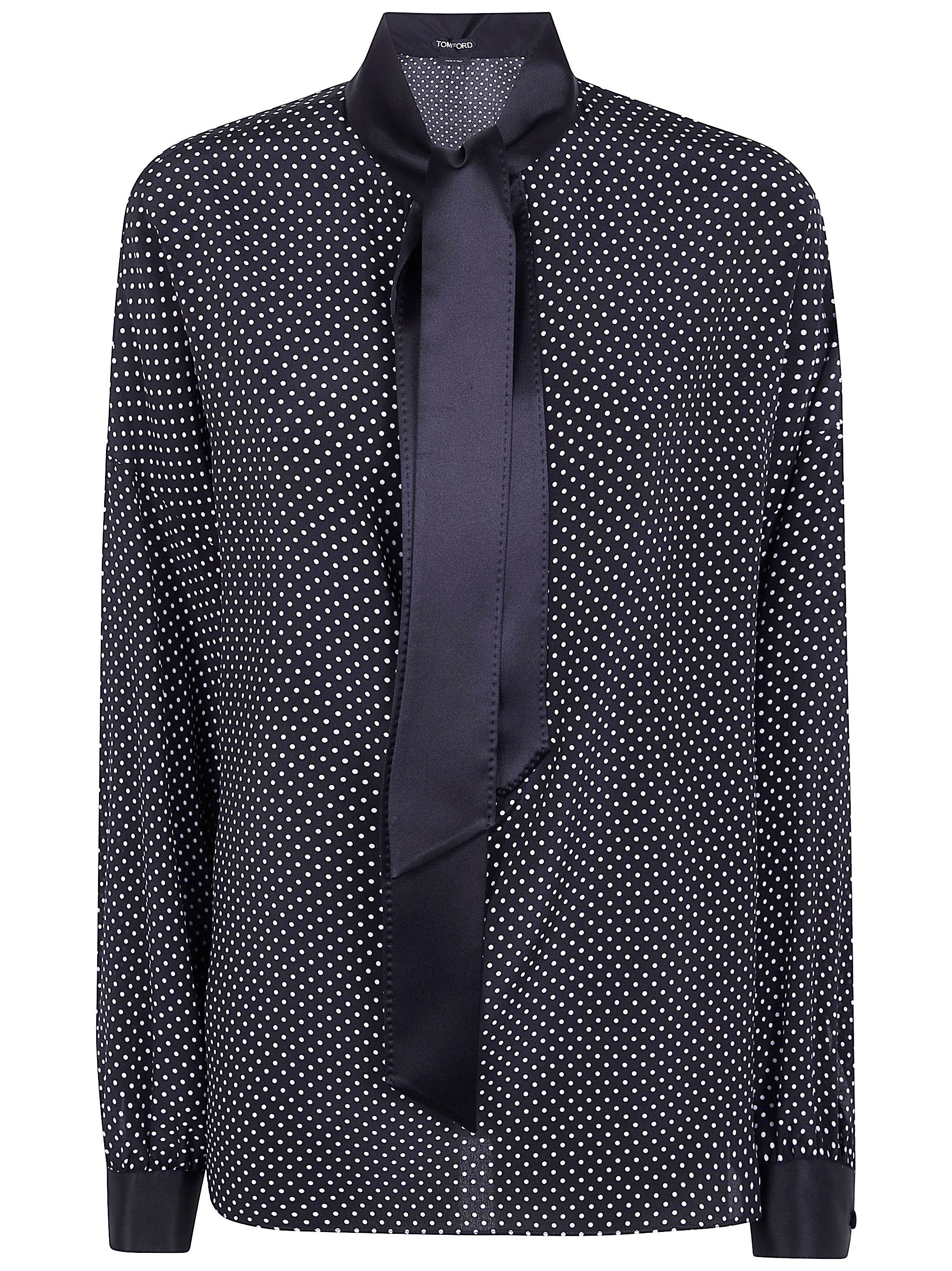 TOM FORD TOM FORD Printed Small Polka Dot Silk Crepe De Chine Lavalliere Tunic　TOM FORD プリント スモール ポルカ ドット シルク クレープ デ シン ラヴァリエール チ
