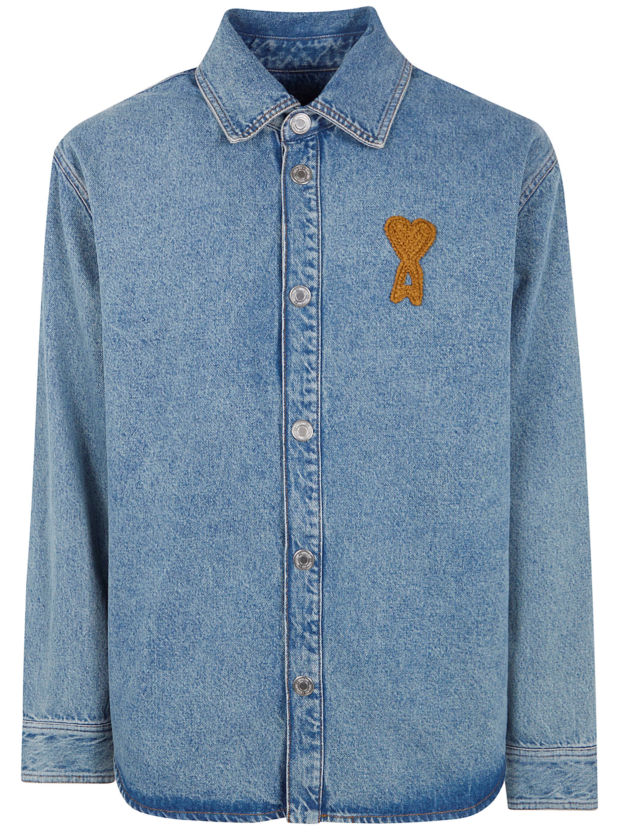 AMI ALEXANDRE MATTIUSSI Overshirt With Knitted "Ami De Coeur"