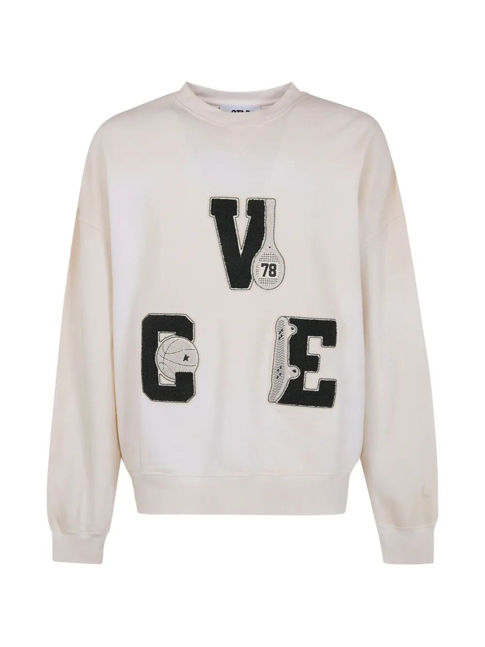 GOLDEN GOOSE "Star" Unisex Boxi Crewneck Vintage Treatment Vce Patch S　GOLDEN GOOSE "スター" ユニセックス ボクシー クルーネック ヴィンテージ トリートメント Vce パッチ S GOLDEN