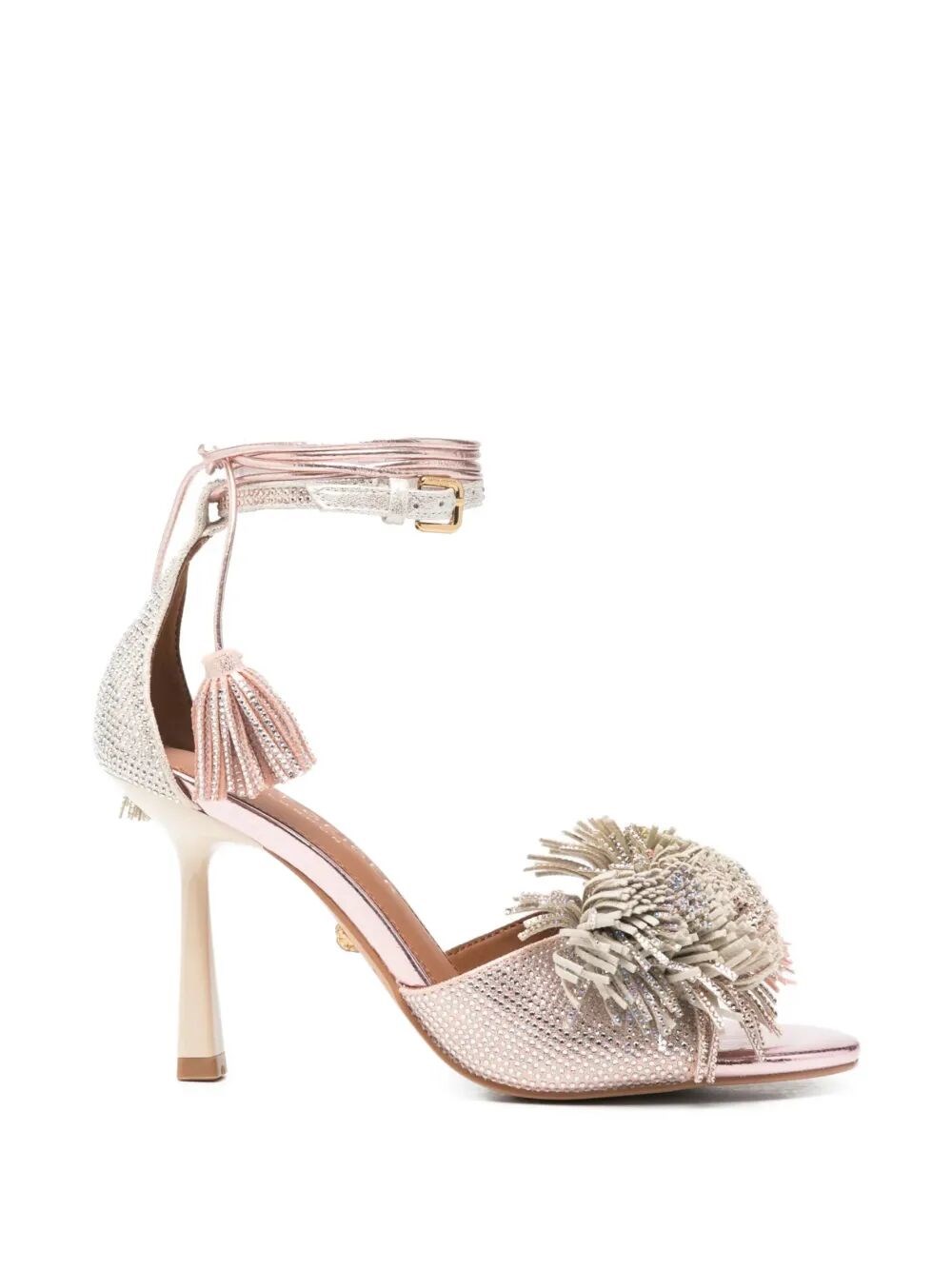 KURT GEIGER Pom Pom Ankle Tie Sandal Suede Leather