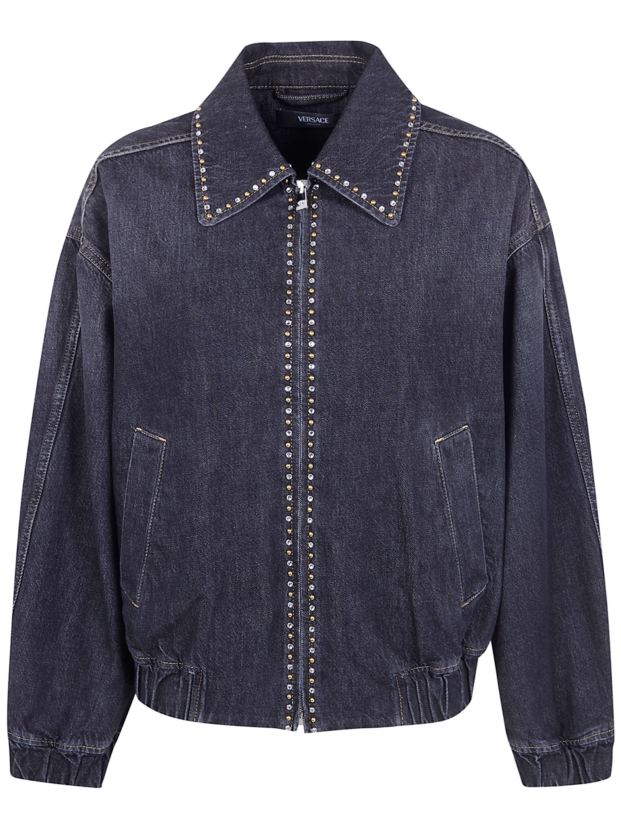 베르사체 스톤 워시드 블랙 스터드 데님 블루종