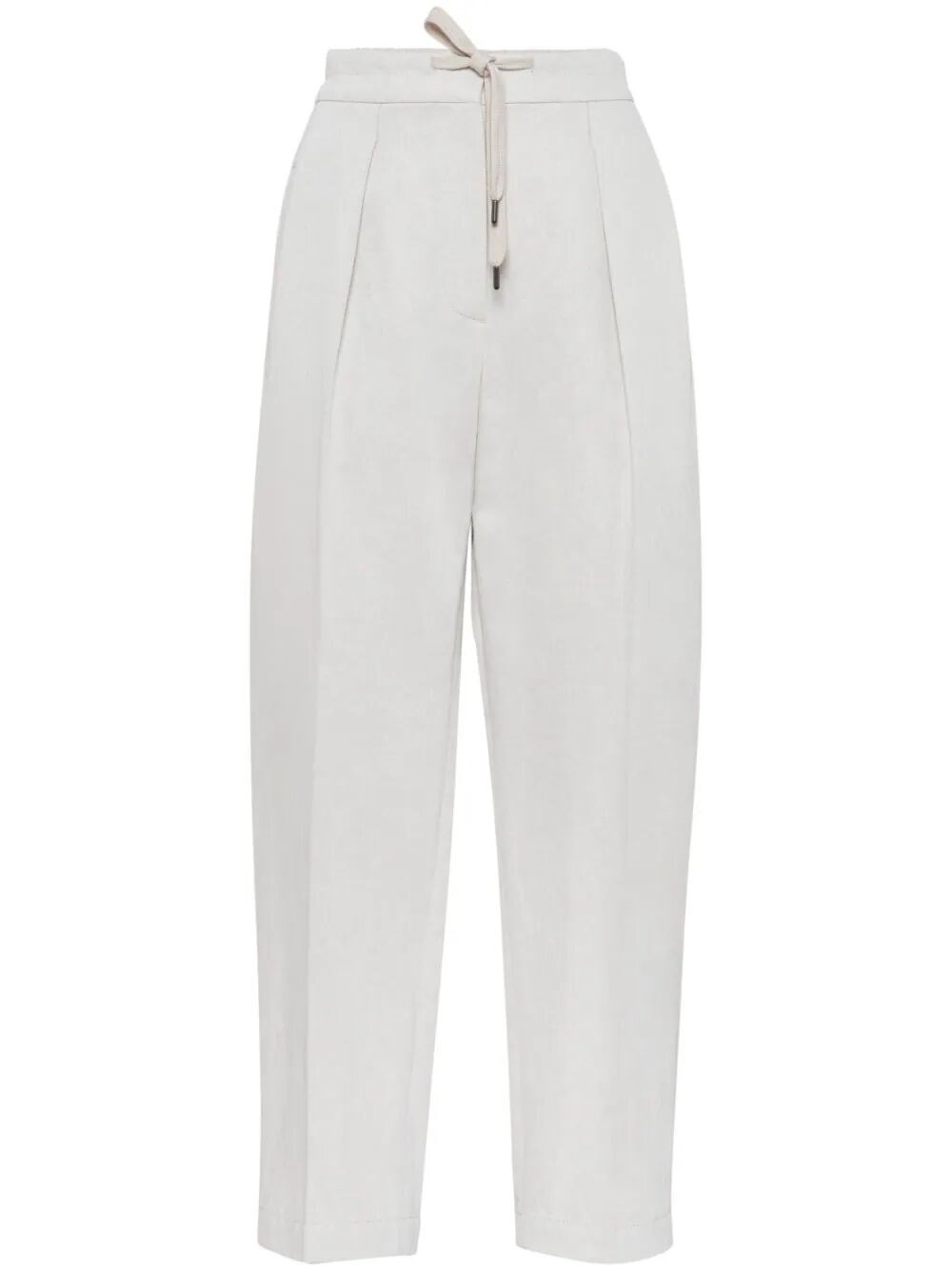 Brunello Cucinelli Relaxed-fit Trousers With High Waist And Drawstring Closure In White
