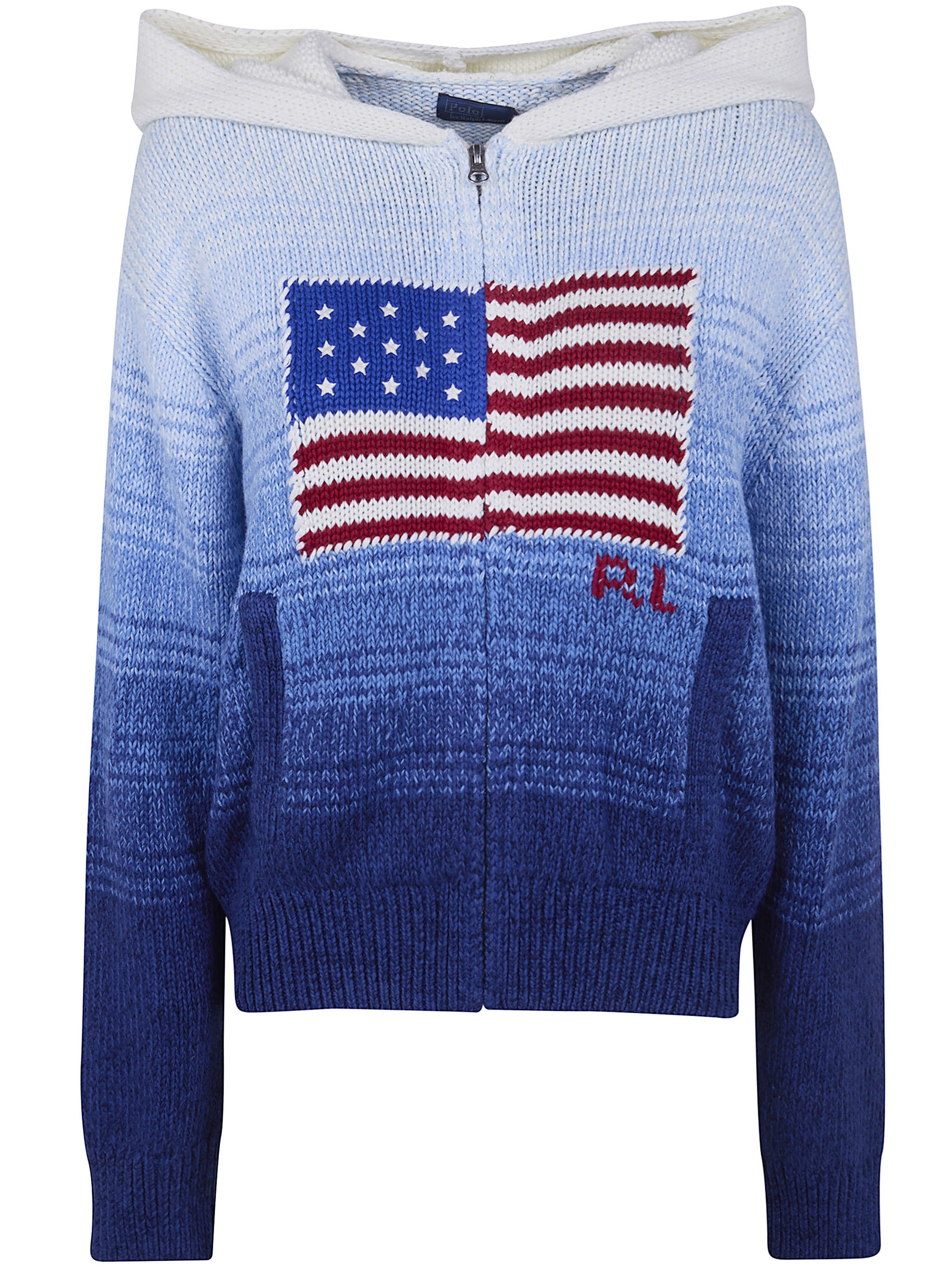 POLO RALPH LAUREN "Flag" Hooded Fullzip Cardigan Sweater