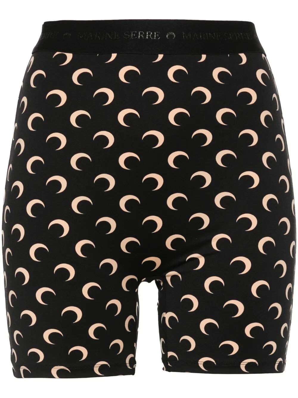 Marine Serre "moon" Printed Jersey Mini Shorts In Brown