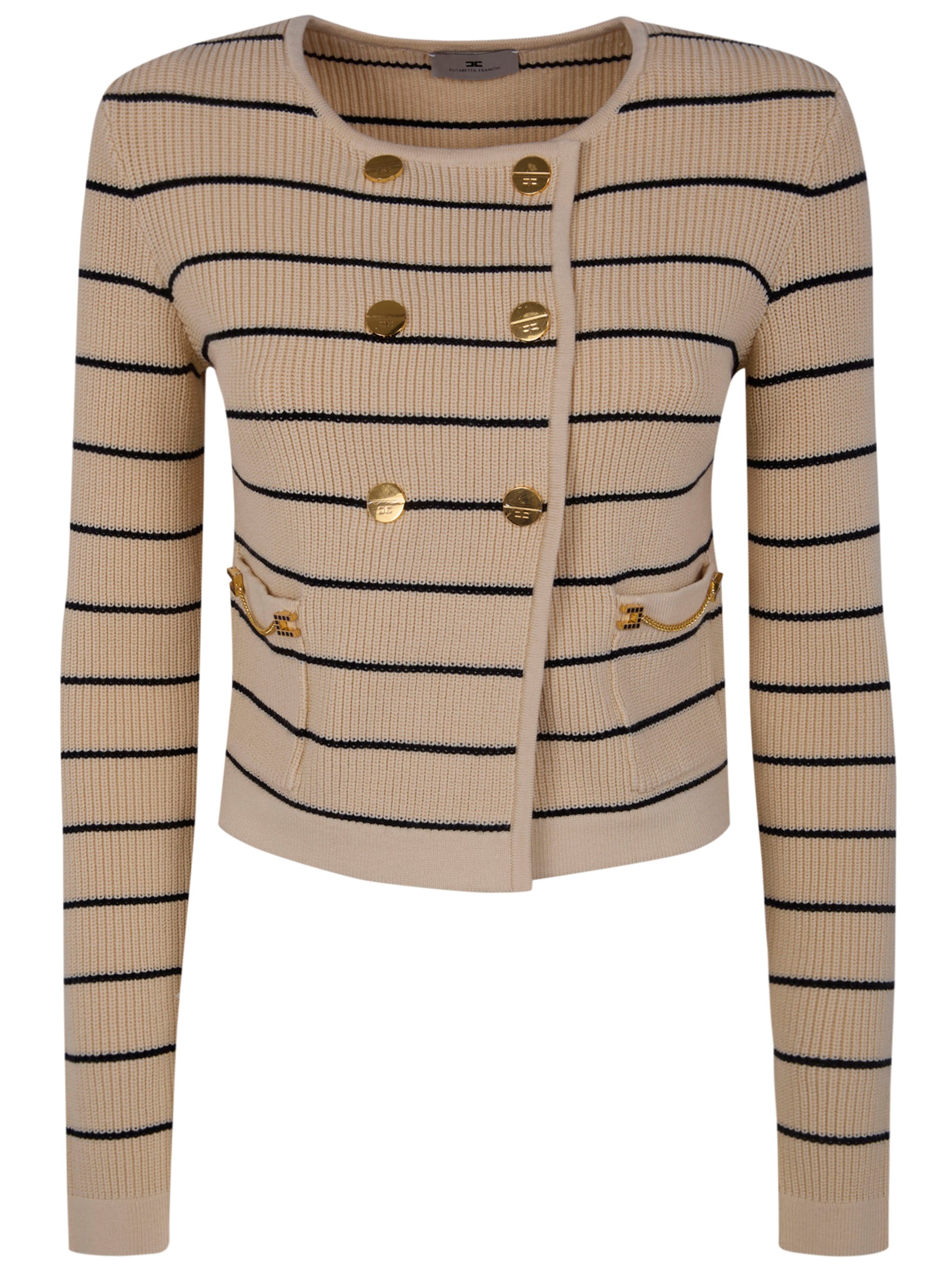 ELISABETTA FRANCHI Stripes Tricot Round Neck Sweater