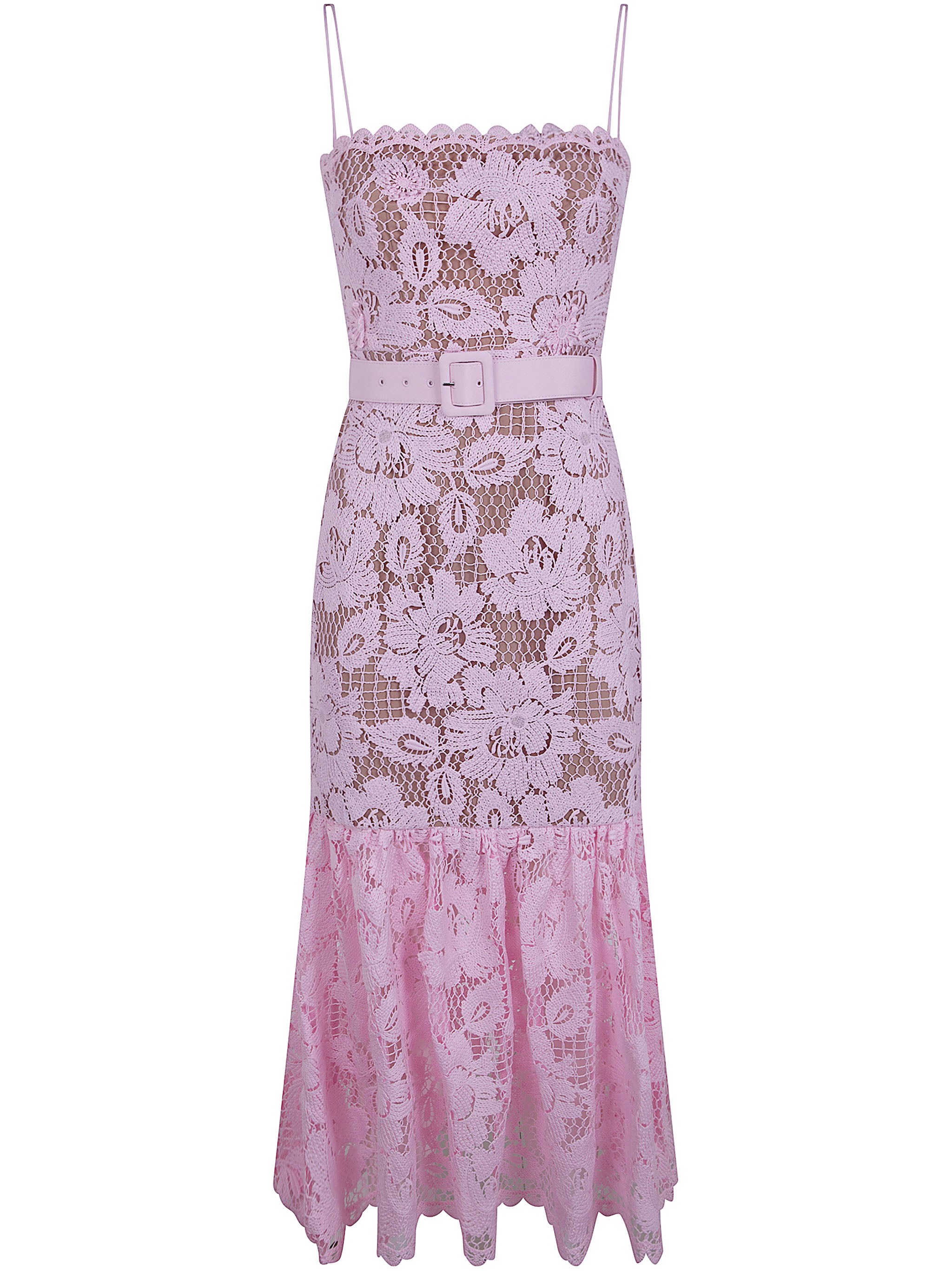 SELF-PORTRAIT Pink Crochet Lace Midi Dress