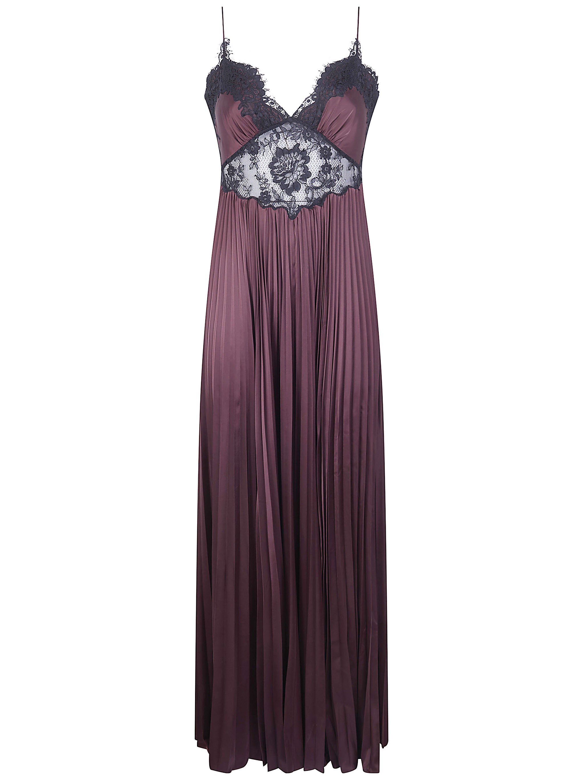 SELF-PORTRAIT Brown Satin Lace Insert Maxi Dress