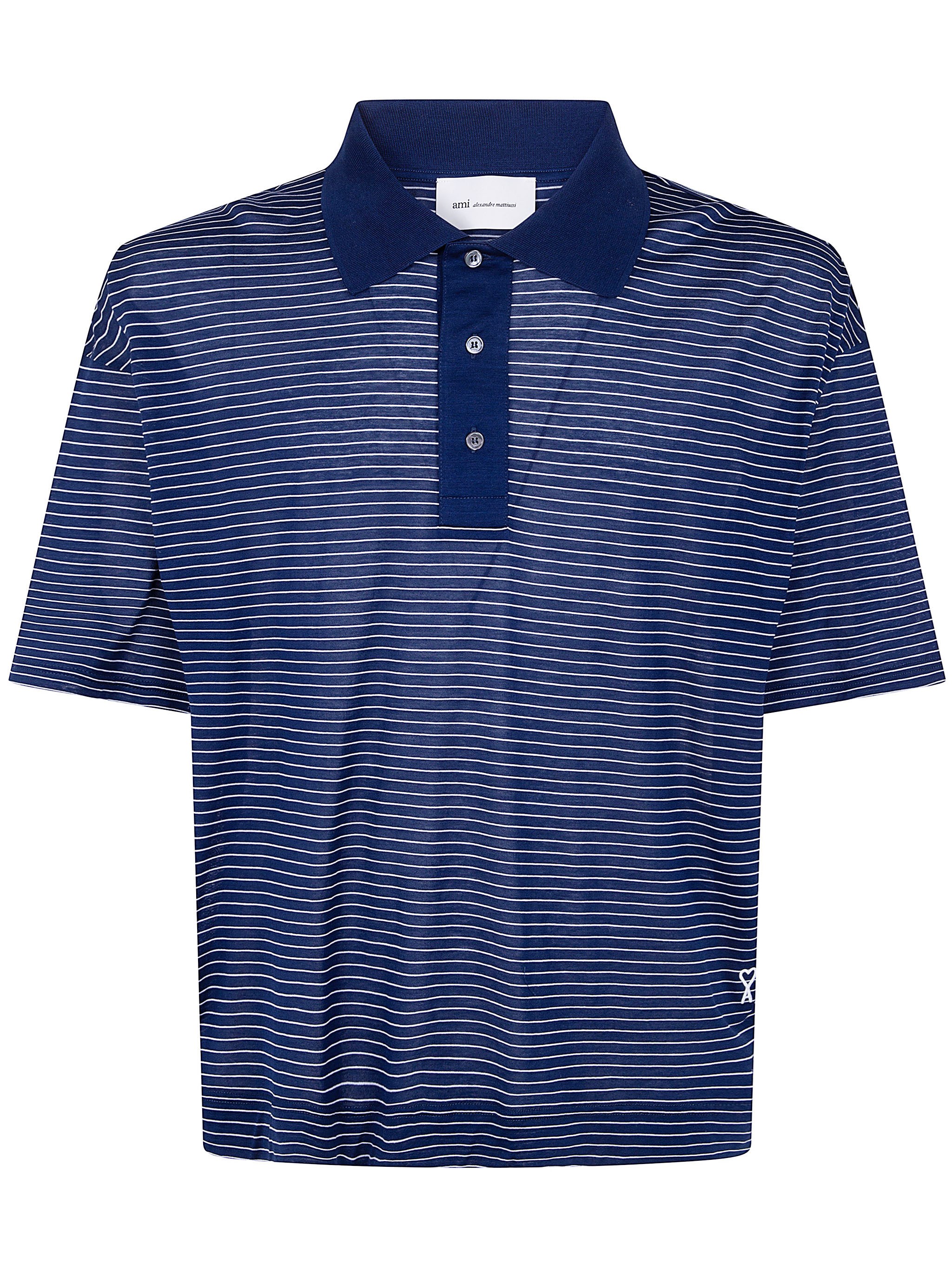 AMI ALEXANDRE MATTIUSSI Striped Boxy Fit Polo With "Ami De Coeur" Patc