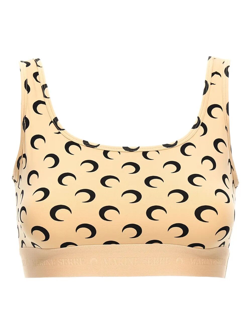 Marine Serre "moon" Printed Jersey Sports Bra In Brown