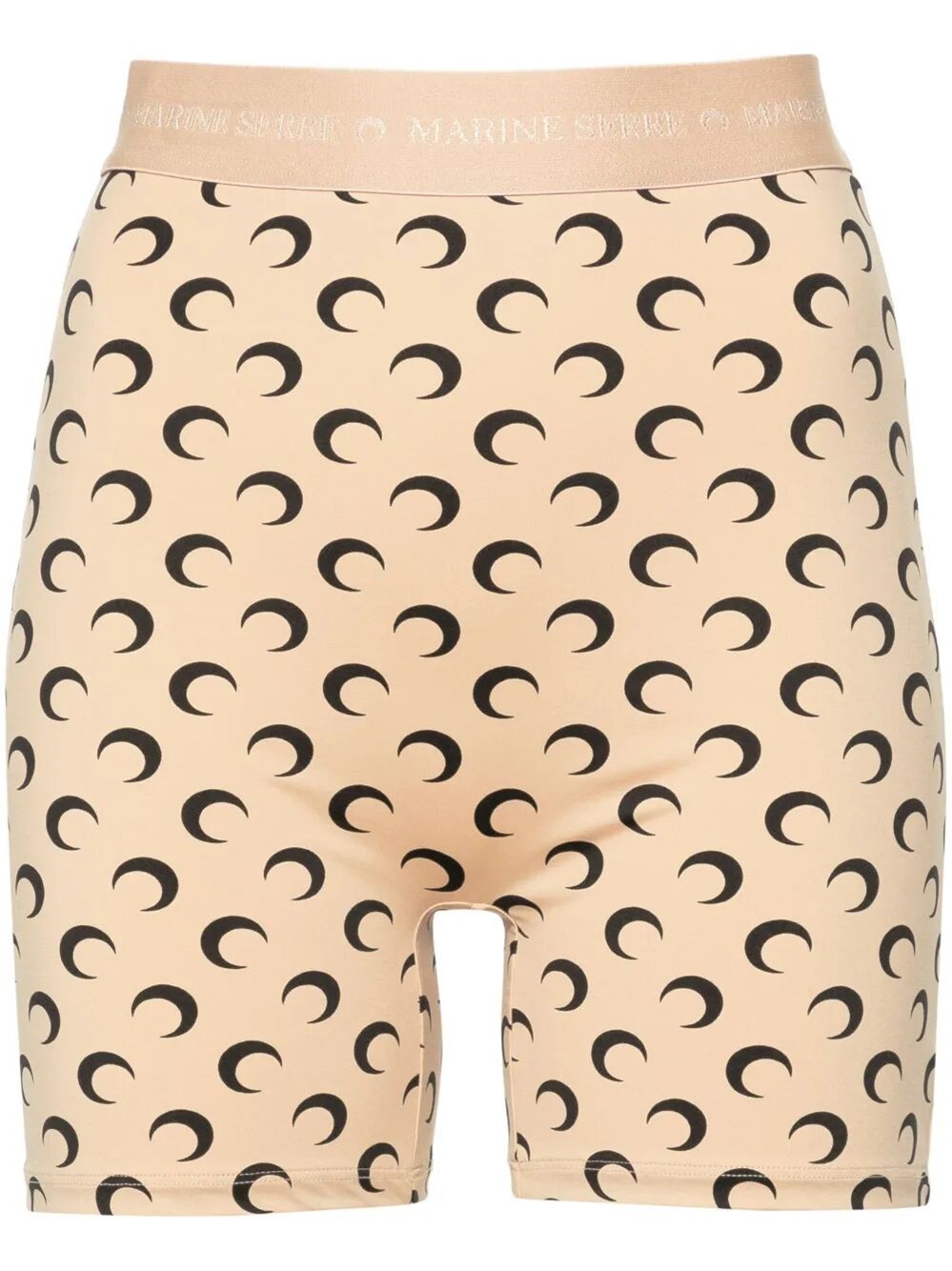 Marine Serre "moon" Printed Jersey Mini Shorts In Brown