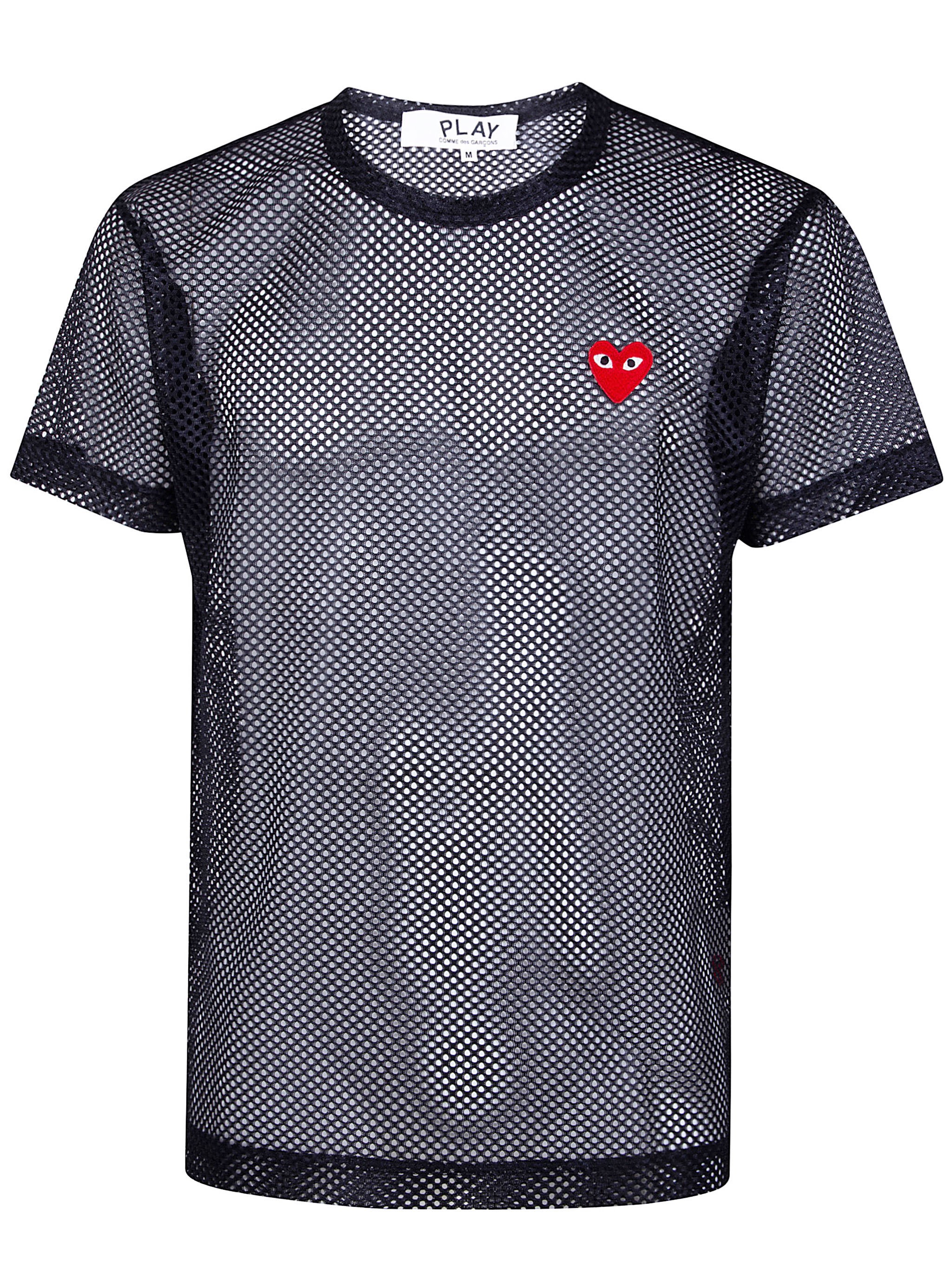 COMME DES GARCONS PLAY T-Shirt Red Emblem Mesh Red Heart　COMME DES GARCONS PLAY Tシャツ レッドエンブレムメッシュレッドハート COMME