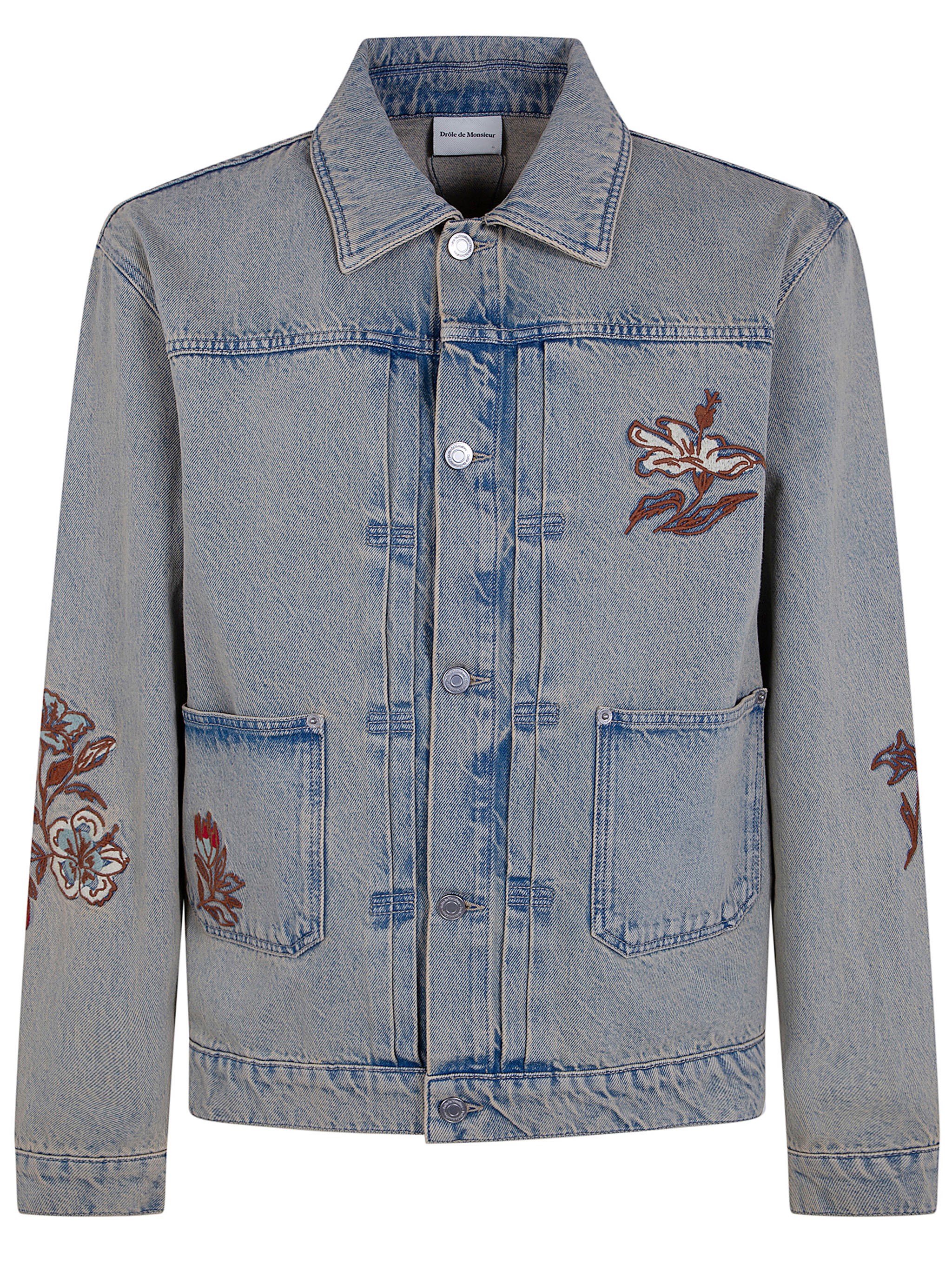 DROLE DE MONSIEUR "Brodée Fleurs" Dusty Denim Jacket